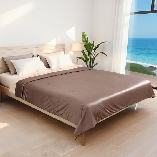 SUNNY HEAT Cooling Comforter Queen Size, Lightweight Breathable Soft Cooling Blanket for Hot Sleepers, Cocoa Brown, 78"x90"