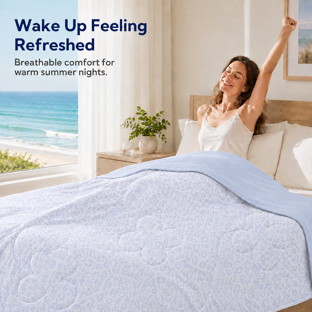 SUNNY HEAT Cooling Summer Comforter Twin Size 60"x80", Cooling Blanket for Hot Sleepers, Lightweight Breathable Double-Sided Quilt, Leopard Ice Blue