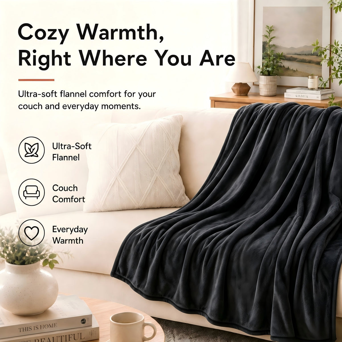 SUNNY HEAT Electric Heated Blanket Throw Flannel 50" x 60" Throw Size-4 Heating Settings & 3 Hours Auto off, Soft Machine Washable-Dark Grey