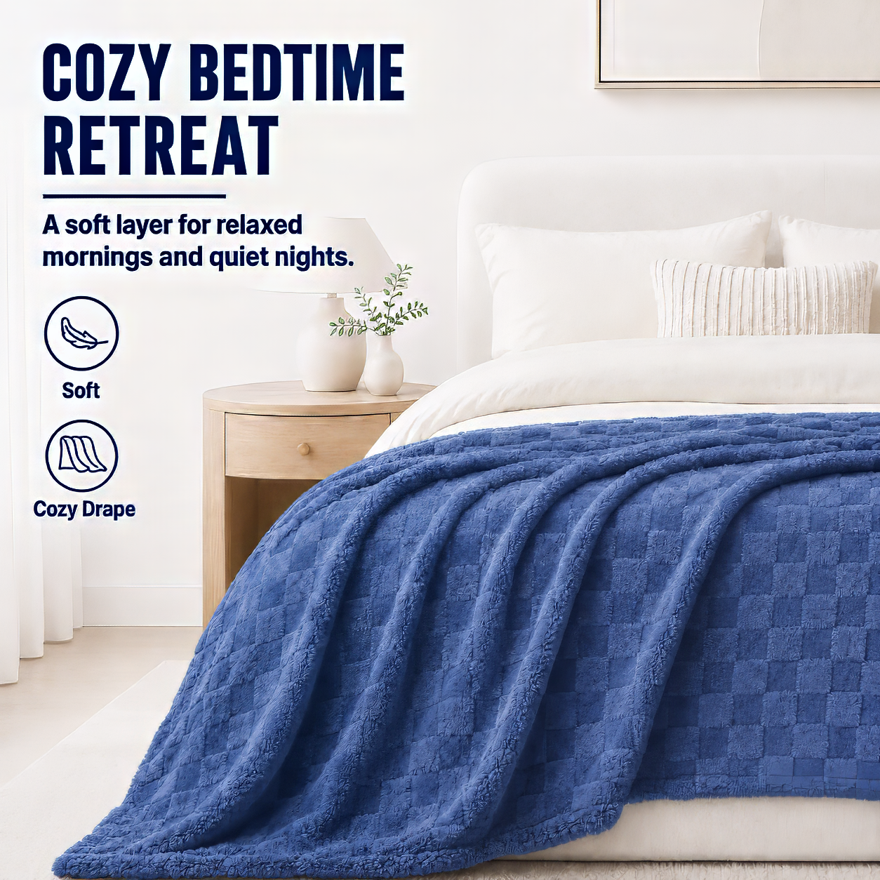 SUNNY HEAT Bed Blanket 78×90 Inches, Breathable and Cozy Microplush for Bed Sofa Couch, Suitable for All Seasons, Classic Blue