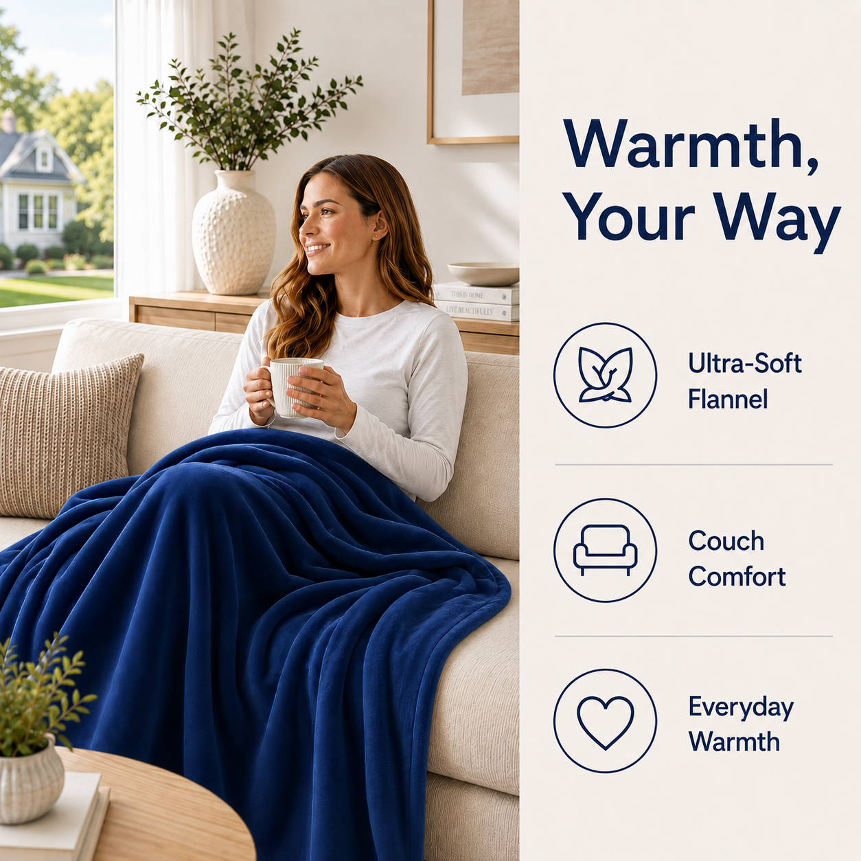 SUNNY HEAT Electric Blanket Heated Twin 62" x 84" -Fast Heating 9 Levels & 10H Auto off, Warm Soft Fannel Machine Washable, for Bed/Couch/Office, Navy Blue