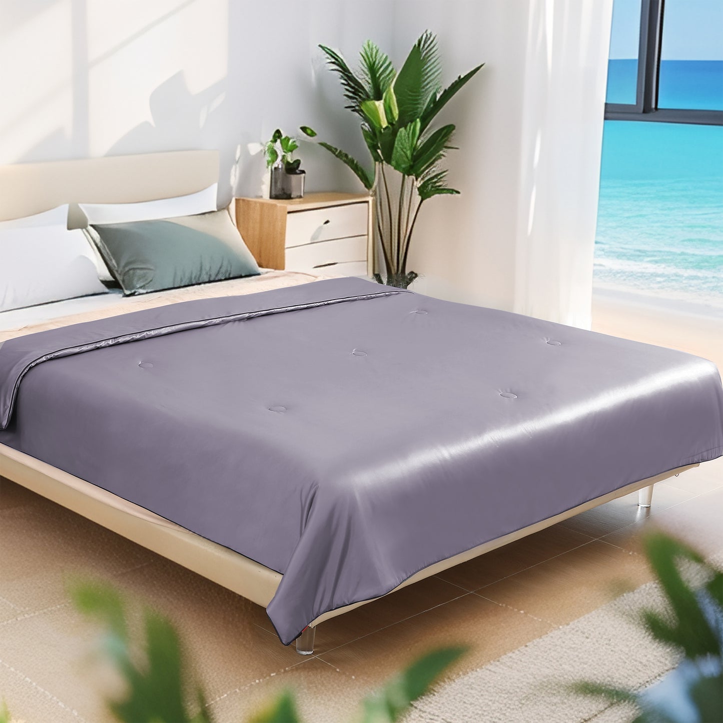 SUNNY HEAT Cooling Comforter Cal King, Reversible All Season Cooling Blanket, Dusty Lavender, 90"x108"