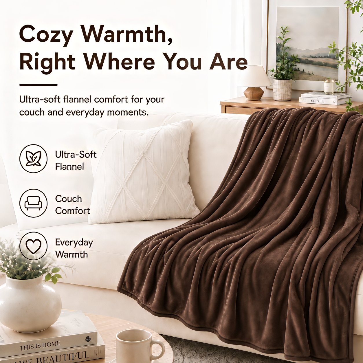 SUNNY HEAT Electric Blanket Heated Twin 62" x 84" -Fast Heating 5 Levels & 10H Auto off, Warm Soft Fannel Machine Washable, for Bed/Couch/Office, Cola Brown