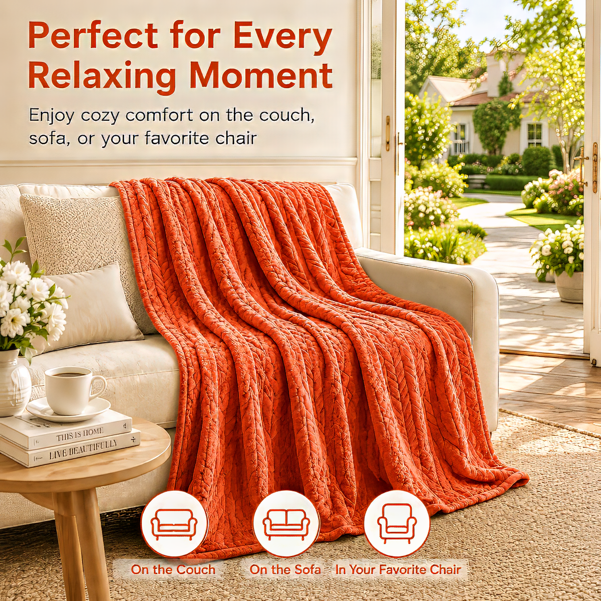 SUNNY HEAT Bed Blanket 70×80 Inches, Breathable and Cozy Microplush for Bed Sofa Couch, Summer Lightweight All-Season, Orange