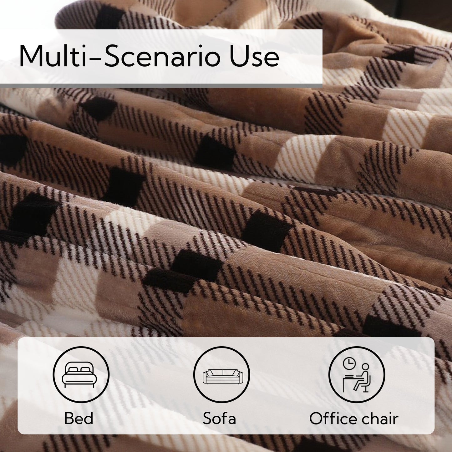 SUNNY HEAT Electric Heated Blanket 72"x84" Full Size, 10 Heating Levels & 12 H Auto Shut Off, Cotton & Microplush Plaid, Brown