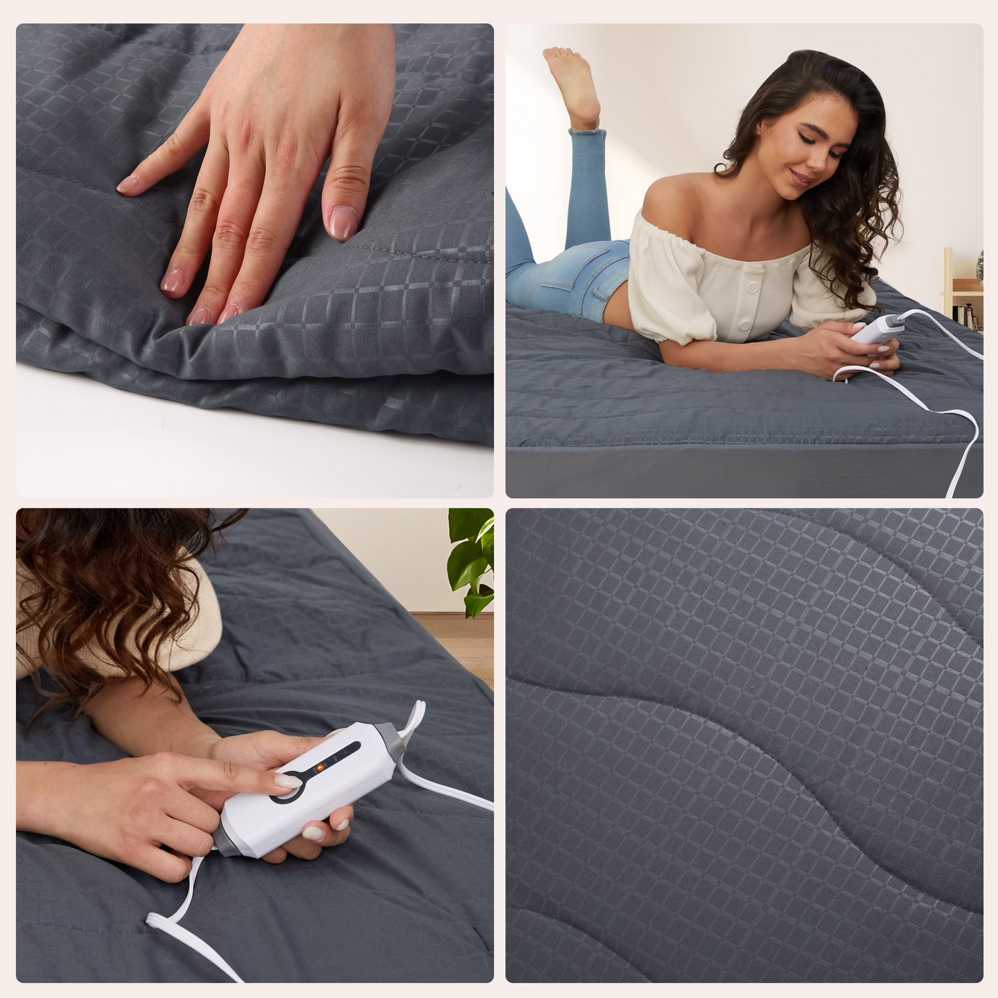 SUNNY HEAT Electric Heated Mattress Pad, Queen Size, 4 Heating Levels, 10-Hour Auto Off, Lightweight Polyester, Grey