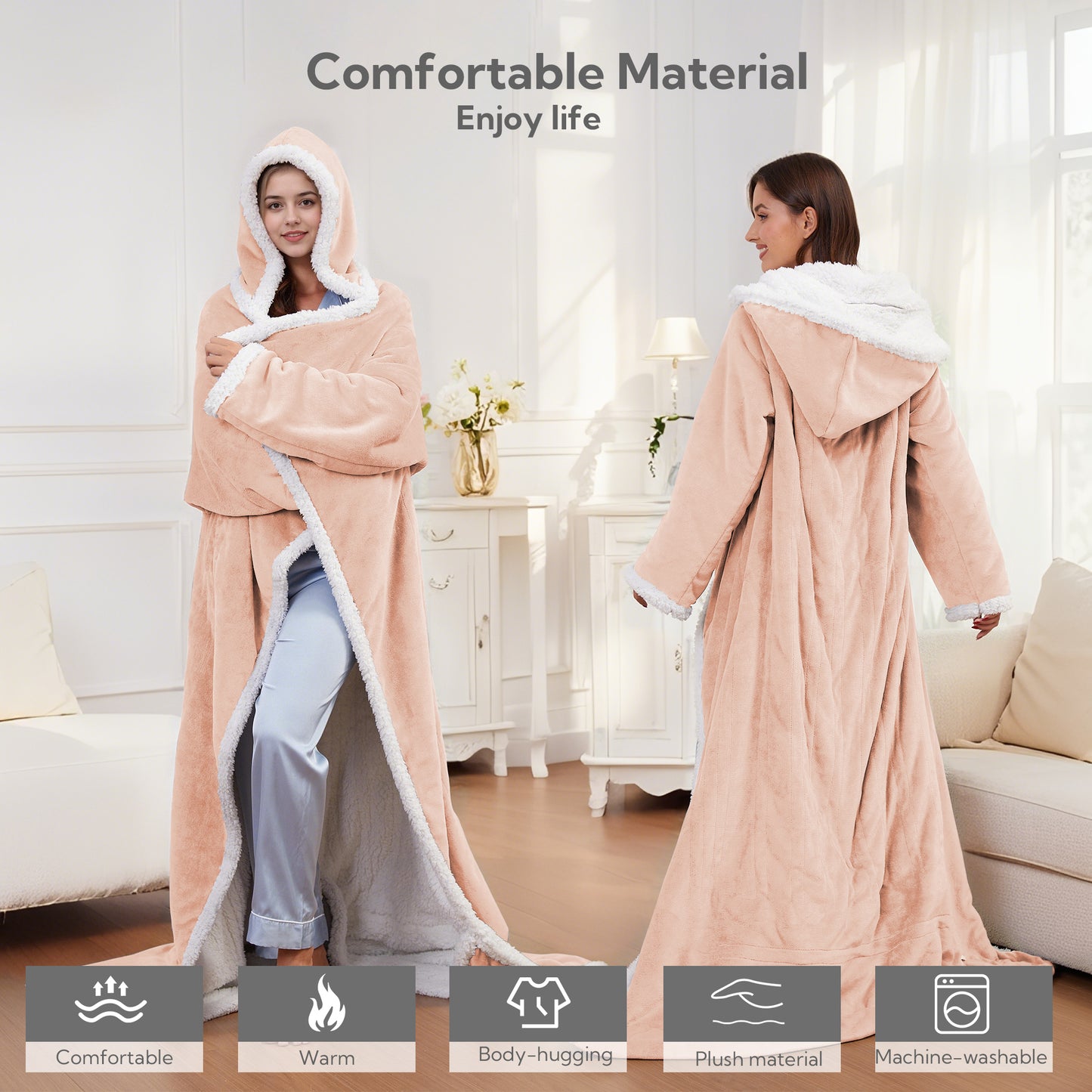 SUNNY HEAT Wearable Electric Heated Blanket 50"x70" , Soft Flanne & Cotton Fleecel,Warm and Cozy, Bed, Sofa,Travel Use,light pink