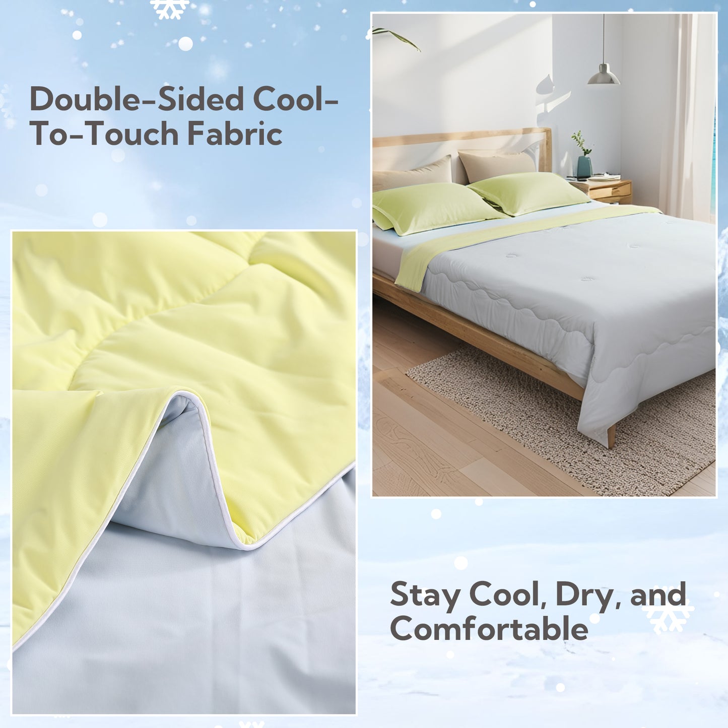 SUNNY HEAT Cooling Summer Comforter 28"x40", Cooling Blanket for Hot Sleepers, Lightweight Breathable Double-Sided Quilt, Yellow & Iceblue