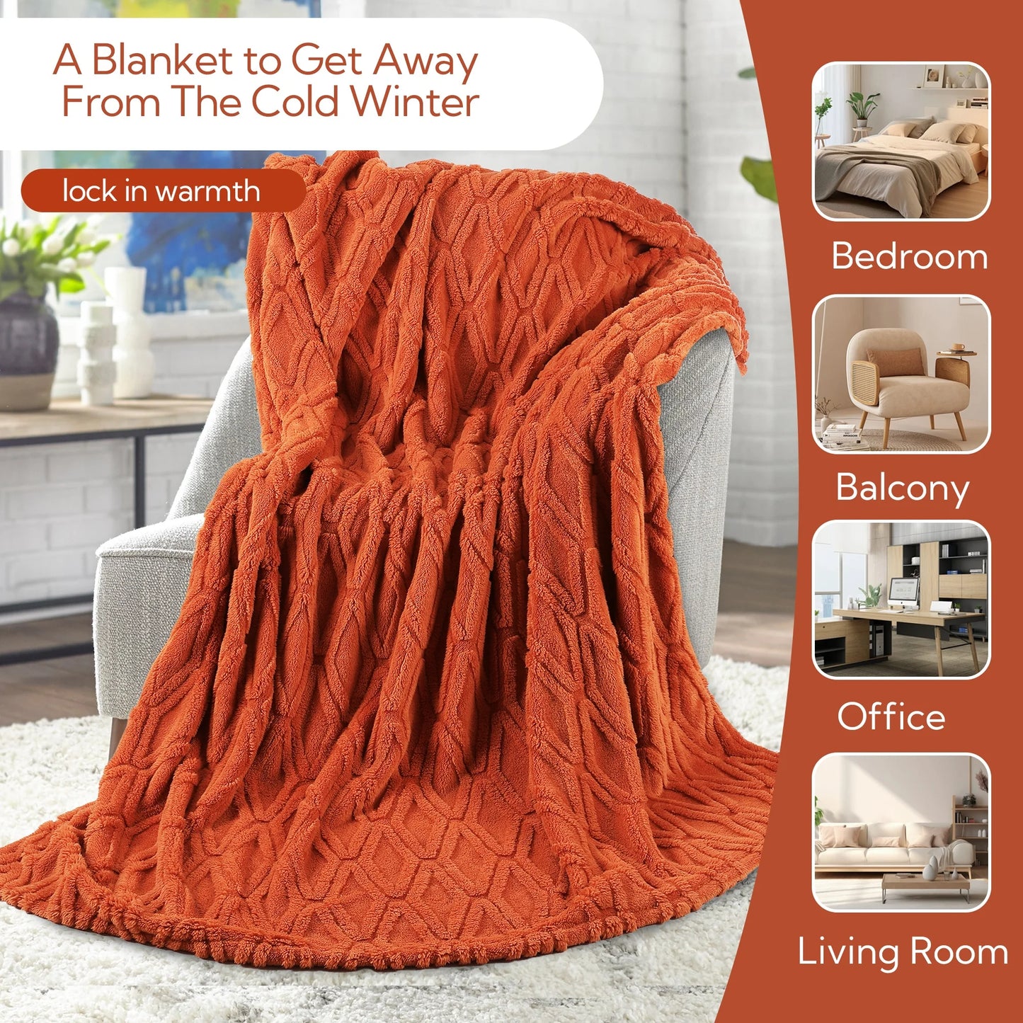 SUNNY HEAT Sherpa Blanket Queen Size 60''x80'' All-Season Lightweight Ultra Soft Bed Blanket Couch, Bed, Sofa, Travel Use, Gift, Pumpkin