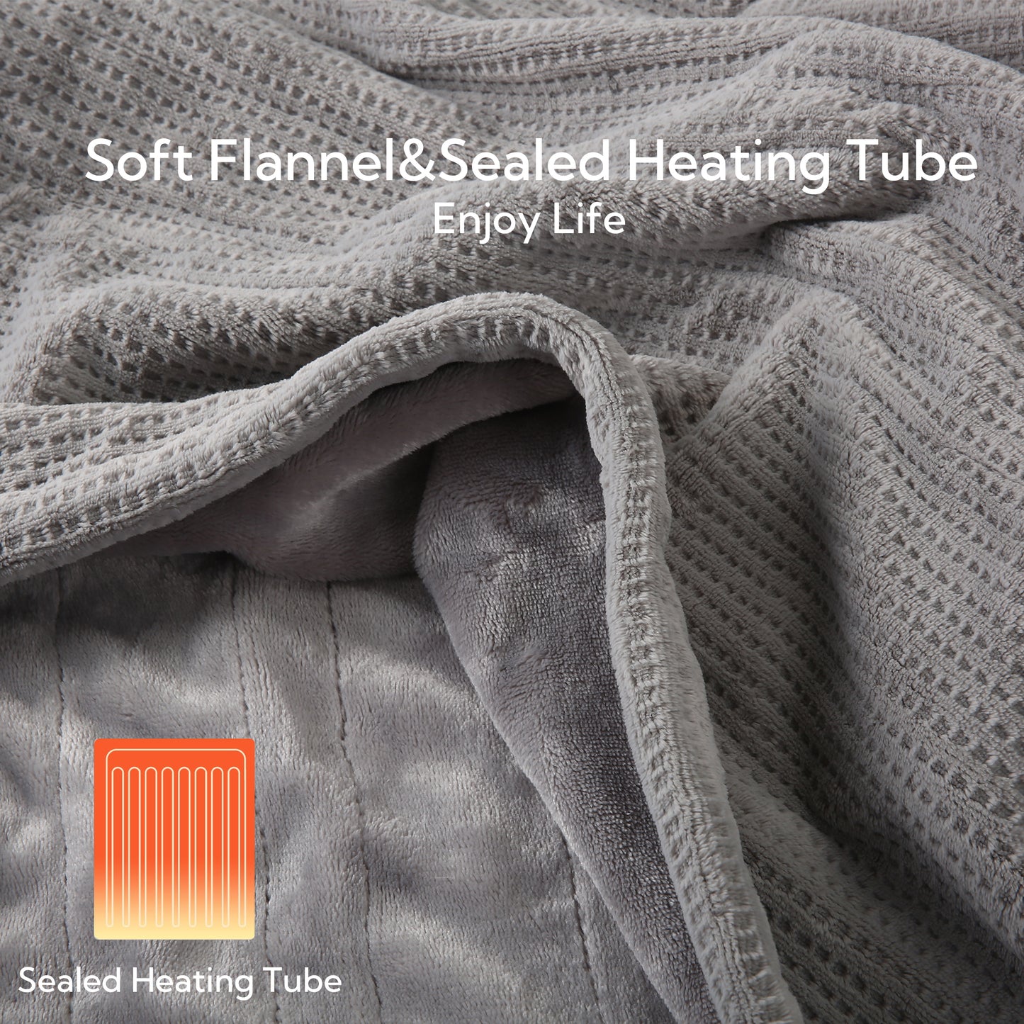 SUNNY HEAT Electric Heated Throw 50" x 60" Soft Flannel with Encrypted Heating Ducts, 4 Levels Heating & 3Hs Auto off, Machine Washable, Gray