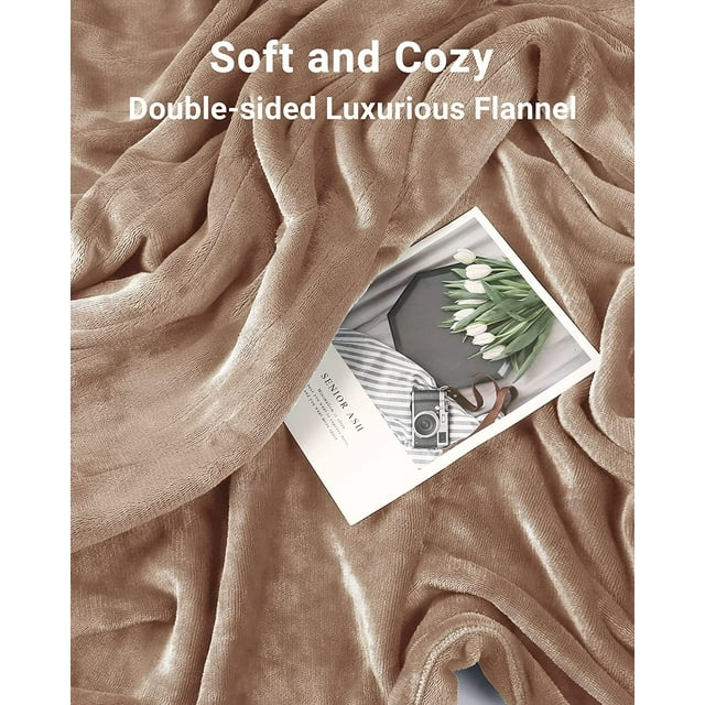SUNNY HEAT Electric Heated Blanket Flannel 62" x 84" Twin Size-4 Heating Settings & 10 Hours Auto Off ETL Certification, Soft Machine Washable-Light Brown