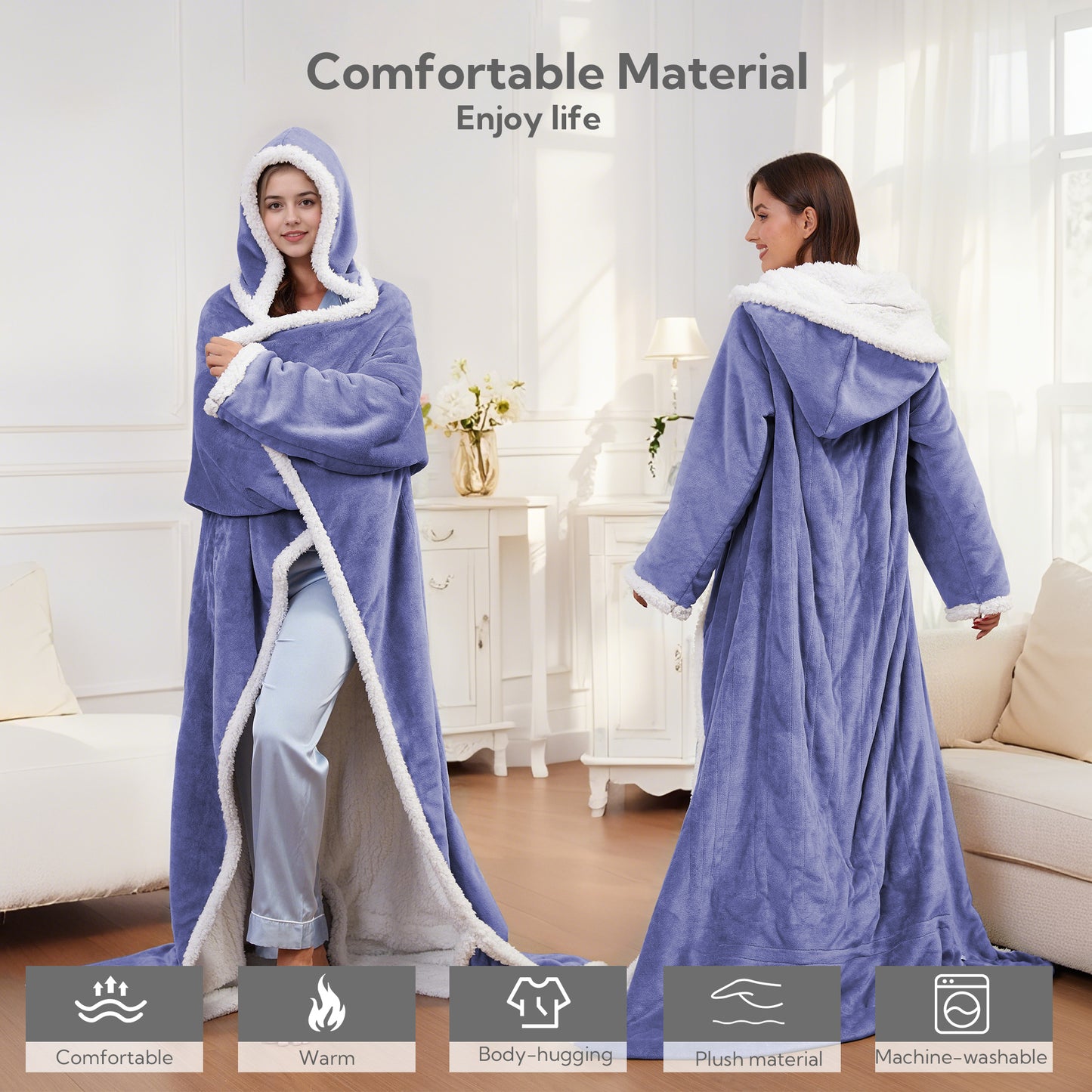SUNNY HEAT Wearable Electric Heated Blanket 50"x70" , Soft Flanne & Cotton Fleecel,Warm and Cozy, Bed, Sofa,Travel Use,Purple