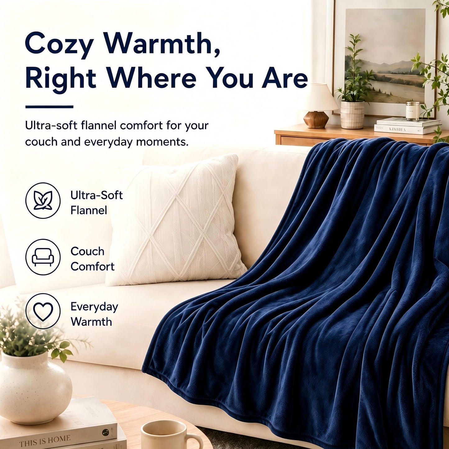 SUNNY HEAT Electric Blanket Heated Full 72" x 84" -Fast Heating 4 Levels & 10H Auto off, Warm Soft Fannel Machine Washable, for Bed/Couch/Office, Dark Blue