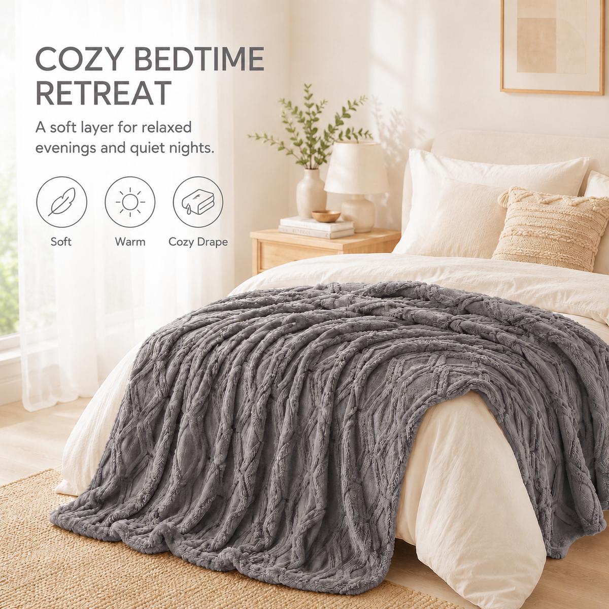 SUNNY HEAT Sherpa Blanket Twin Size 60"x80" All-Season Ultra Soft Bed Blanket Couch, Bed, Sofa, Travel Use, Light Grey