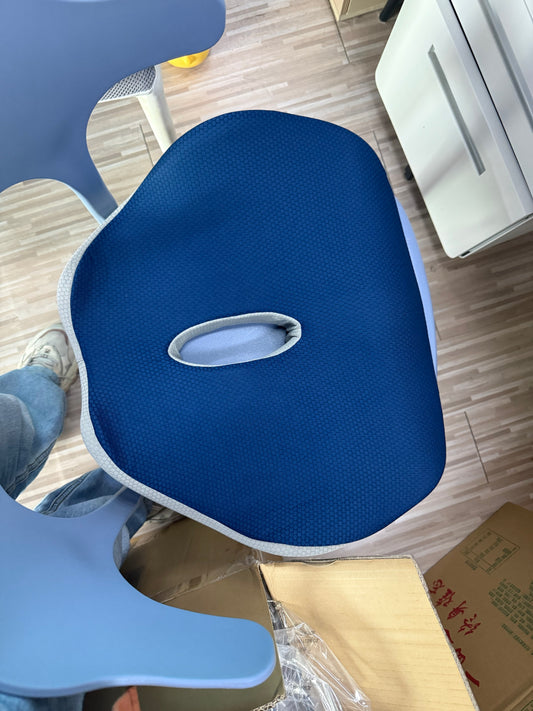 SUNNY HEAT Orthopedic Memory Foam Chair Cushion 17x14x3 - Pressure Relief Pad for Sitting, Coccyx Sciatica Pain Relief, Non-Slip Blue & White Cushion for Office Car Wheelchair
