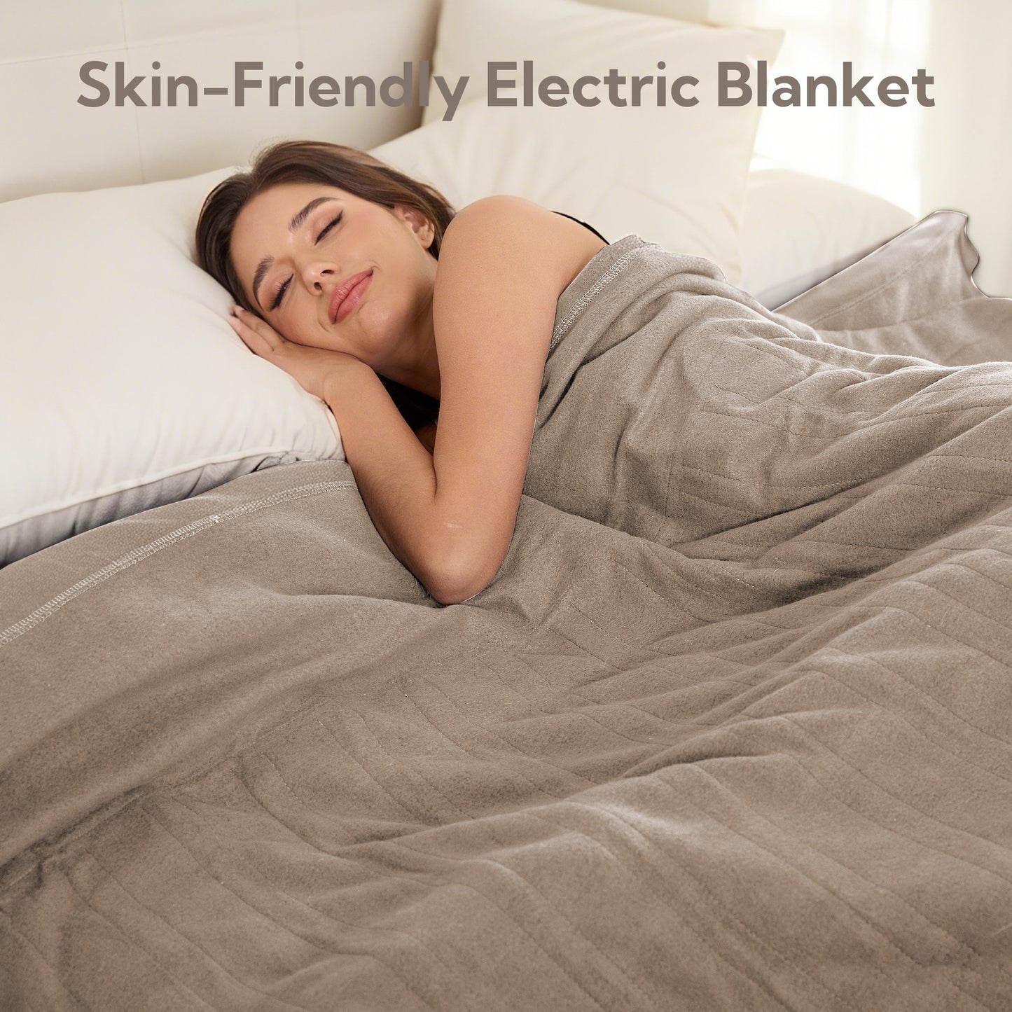 Heated Electric Blanket Full Size 72’’*84’’ - Super Soft And Cozy Heated Blanket With 4 Heat Levels 10 Hours Auto Off, ETL Certification, Light Brown