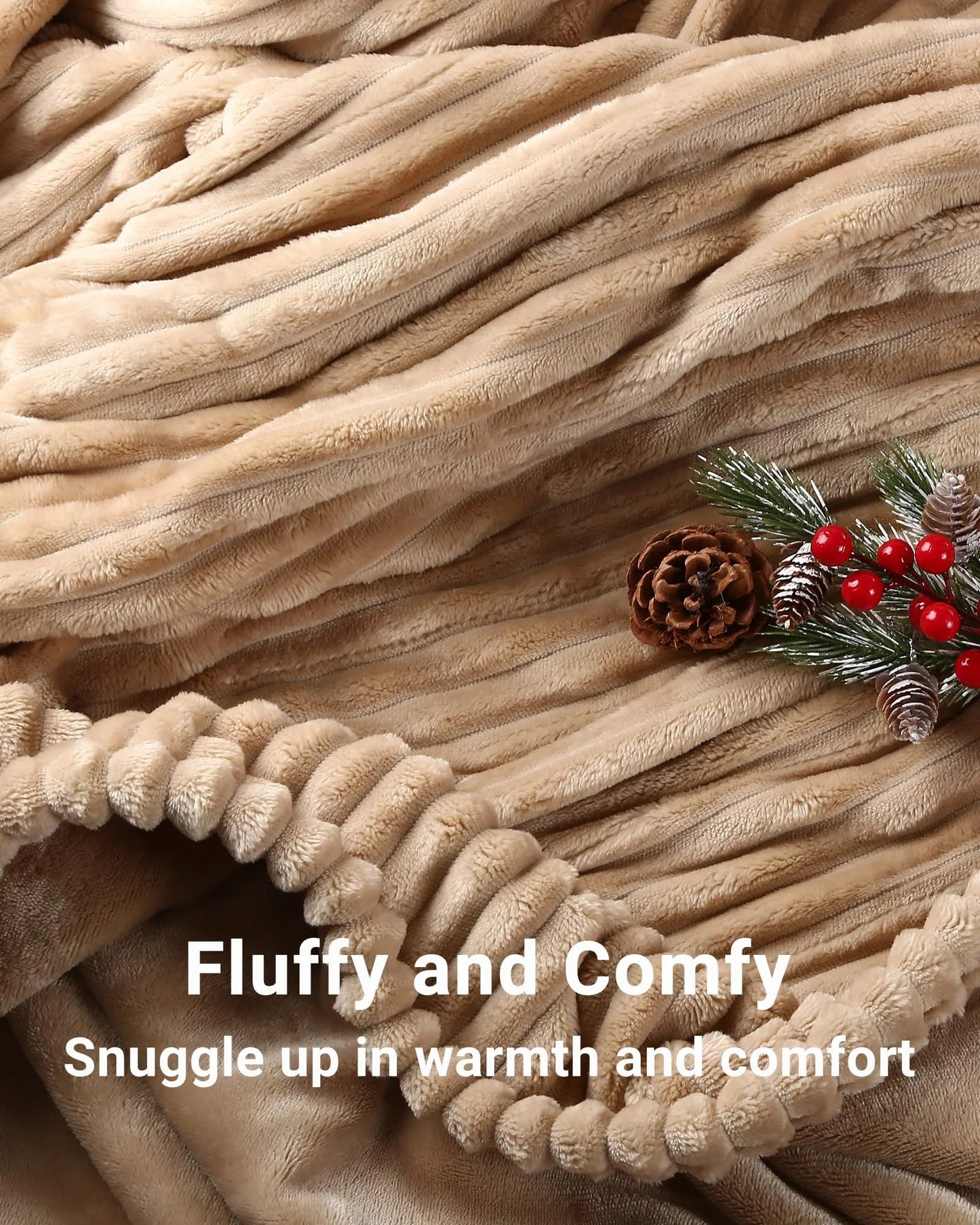 SUNNY HEAT Heated Electric Blanket Ribbed Flannel 72"x84" Full Size - 10 Heating Settings & 2/4/6/8/10/12 Hours Auto off, Thick and Warm Washable - Brown