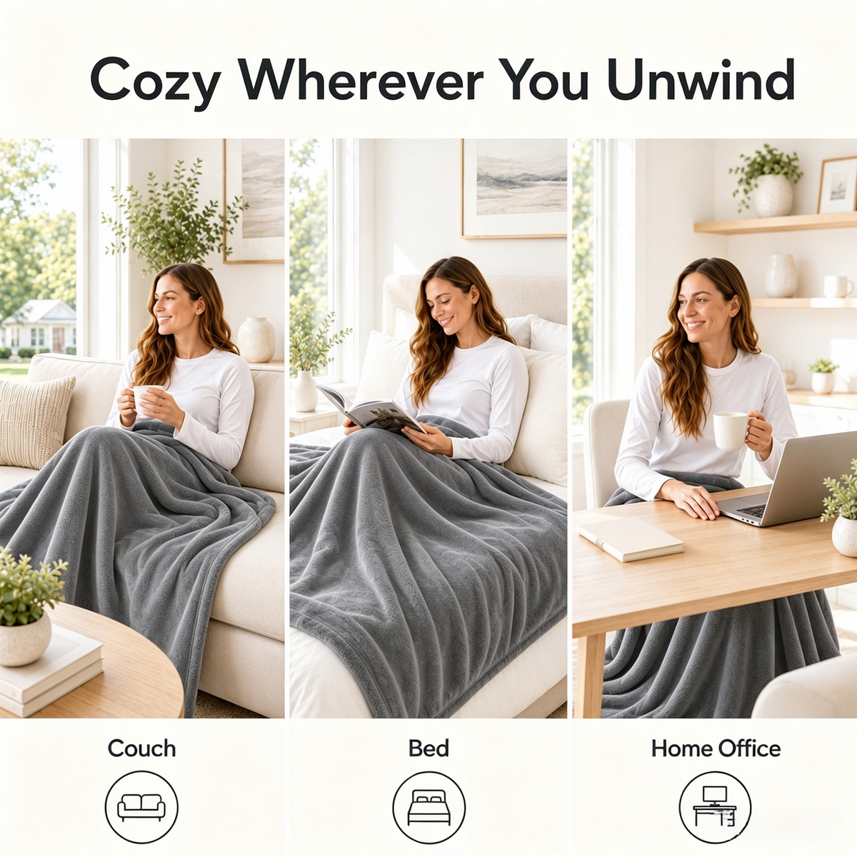 SUNNY HEAT Electric Heated Blanket Flannel 72" x 84" Full Size-4 Heating Settings & 10 Hours Auto off, Warm Machine Washable- Light Gray