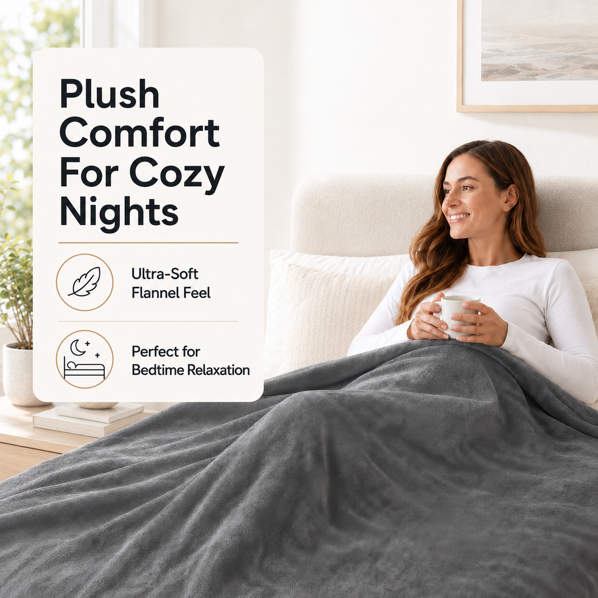 SUNNY HEAT Electric Blanket Heated Queen 84" x 90" -Fast Heating 9 Levels & 10H Auto off, Warm Soft Fannel Machine Washable, for Bed/Couch/Office, Light Grey