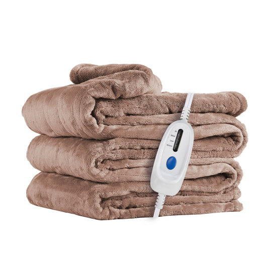 Electric Heated Blanket 72'' x 84'', Soft and Lightweight Plush Double-Sided Flannel Electric Blanket, Camel