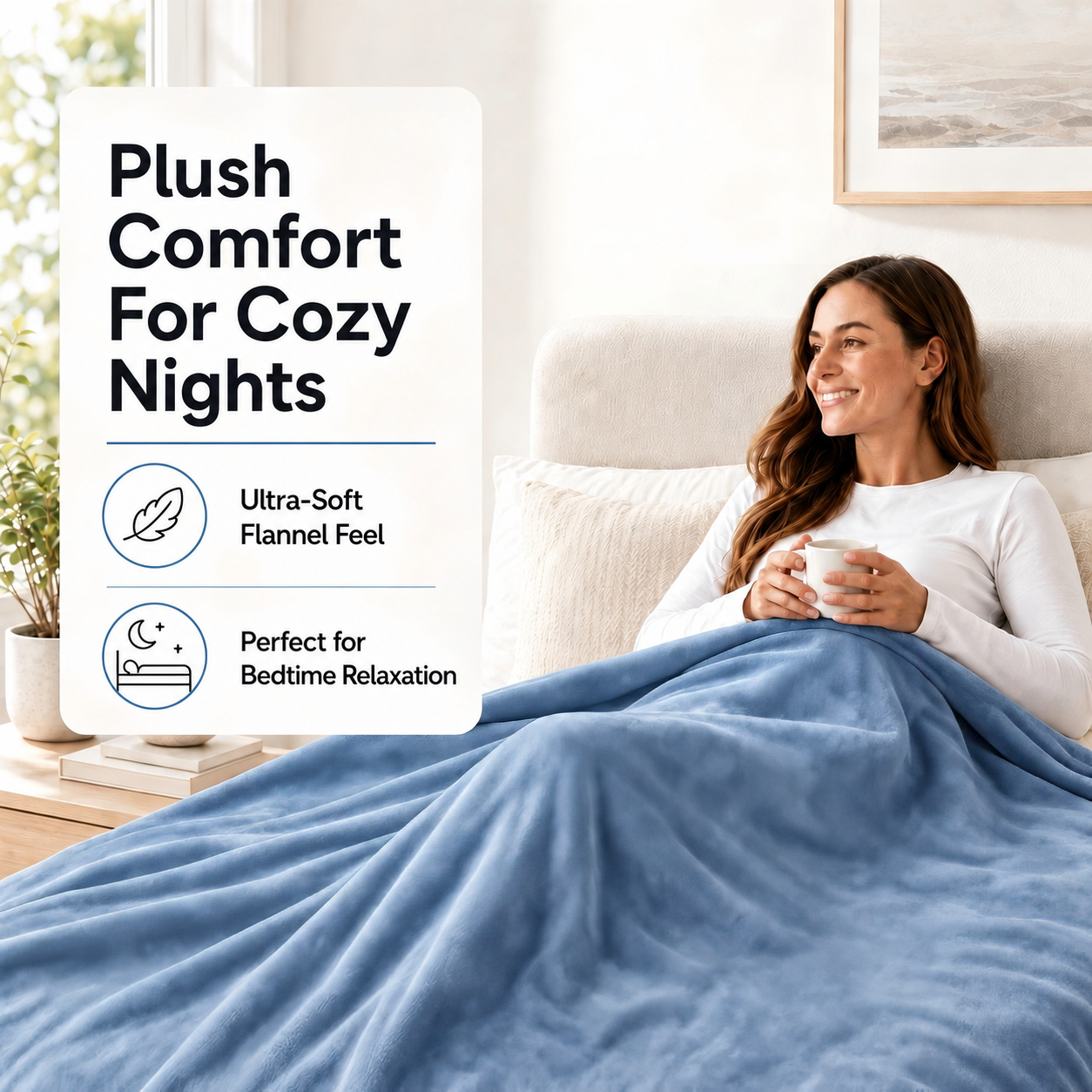 SUNNY HEAT Electric Blanket Heated Throw 50" x 60" -Fast Heating 9 Levels & 10H Auto off, Warm Soft Fannel Machine Washable, for Bed/Couch/Office, Blue Gray