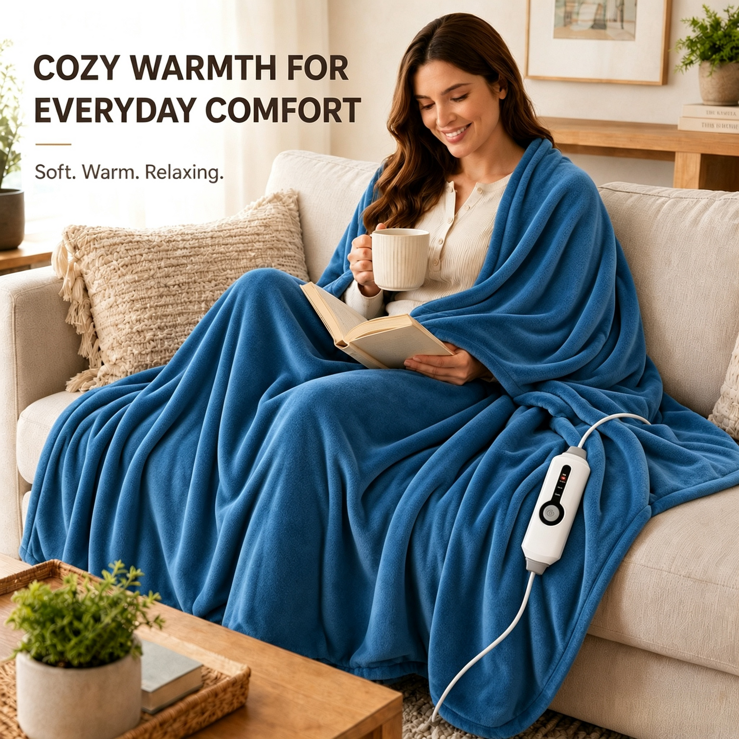 SUNNY HEAT Electric Heated Blanket Full Size 72" x 84" Soft Flannel with 4 Levels Heating & 10Hs Auto off, Machine Washable,Teal
