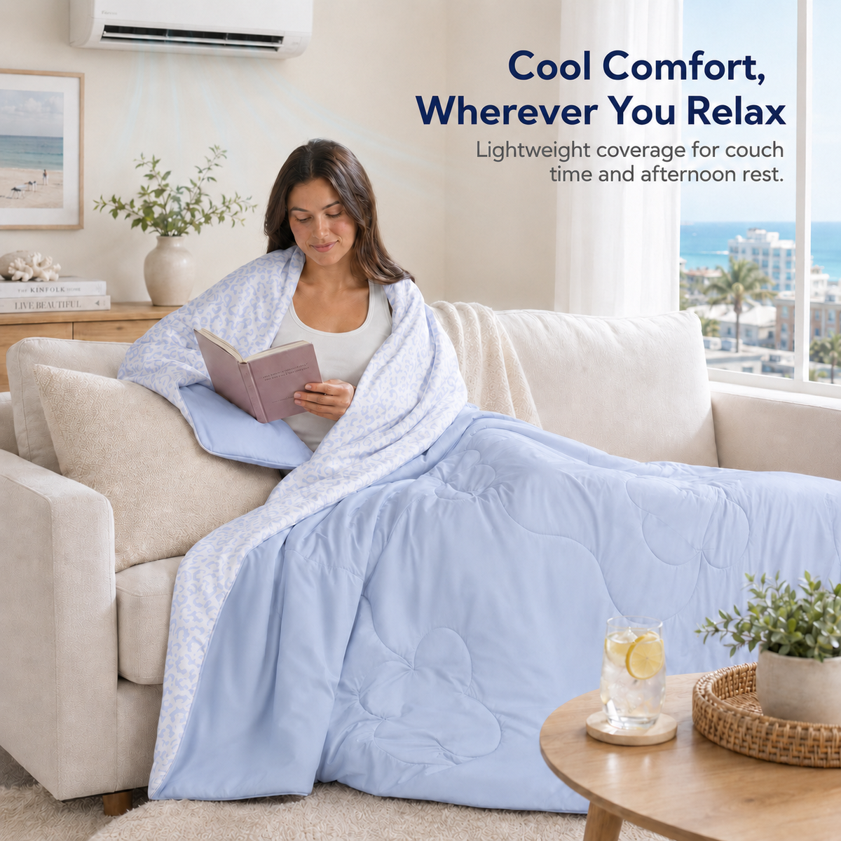 SUNNY HEAT Cooling Summer Comforter King Size 90"x108", Cooling Blanket for Hot Sleepers, Lightweight Breathable Double-Sided Quilt, Leopard Ice Blue