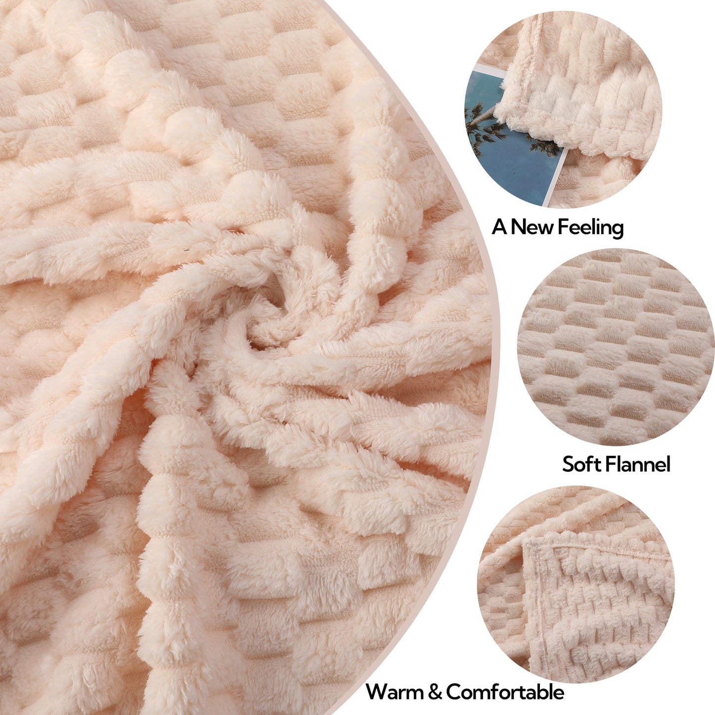 SUNNY HEAT Flannel Blanket Twin Size Luxury Bed Blanket, Summer Lightweight All-Season Comfort, Skin Friendly, White