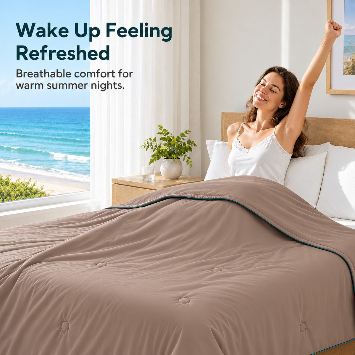 SUNNY HEAT Twin Cooling Comforter for Hot Sleepers, Double-Sided Cooling Blanket for Summer, Breathable Lightweight Bedding, Cocoa Brown, 60"x80"