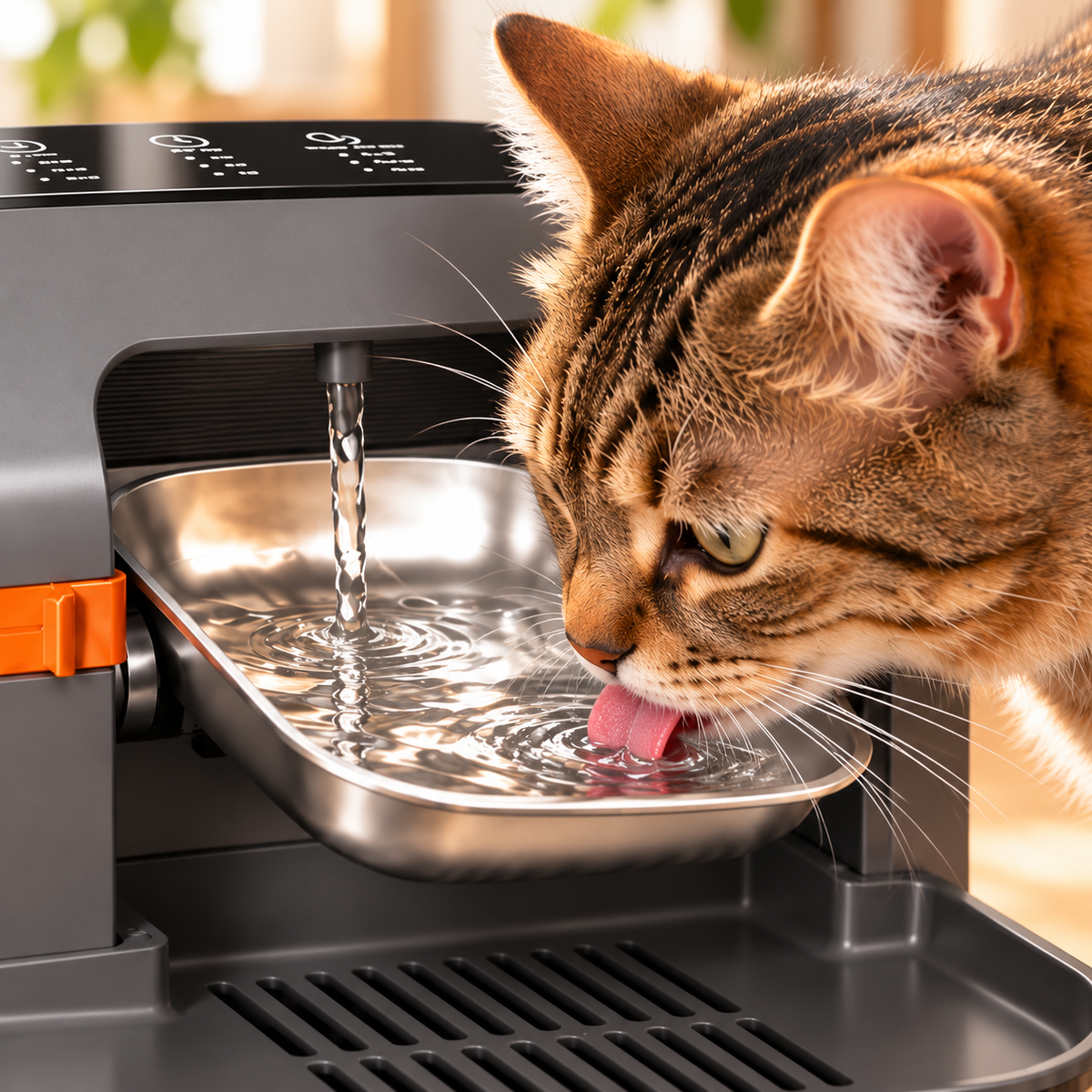 SUNNY HEAT Wireless Cat Water Fountain No Filter, 3.2L Pet Water Dispenser with Fresh & Waste Water Separation, Stainless Steel Bowl for Cats & Small Dogs, Black