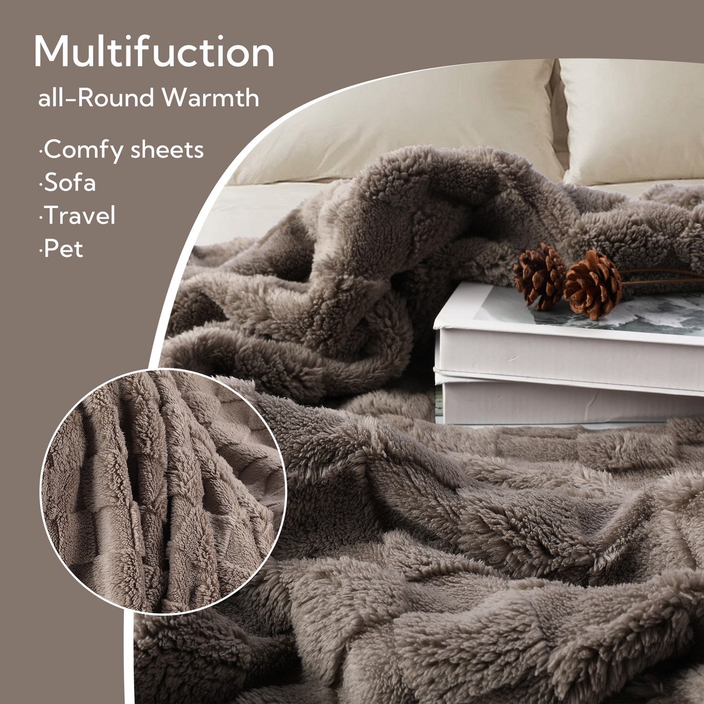 SUNNY HEAT Sherpa Blanket Queen Size 60''x80'' All-Season Lightweight Ultra Soft Bed Blanket Couch, Bed, Sofa, Travel Use, Gift, Light Grey