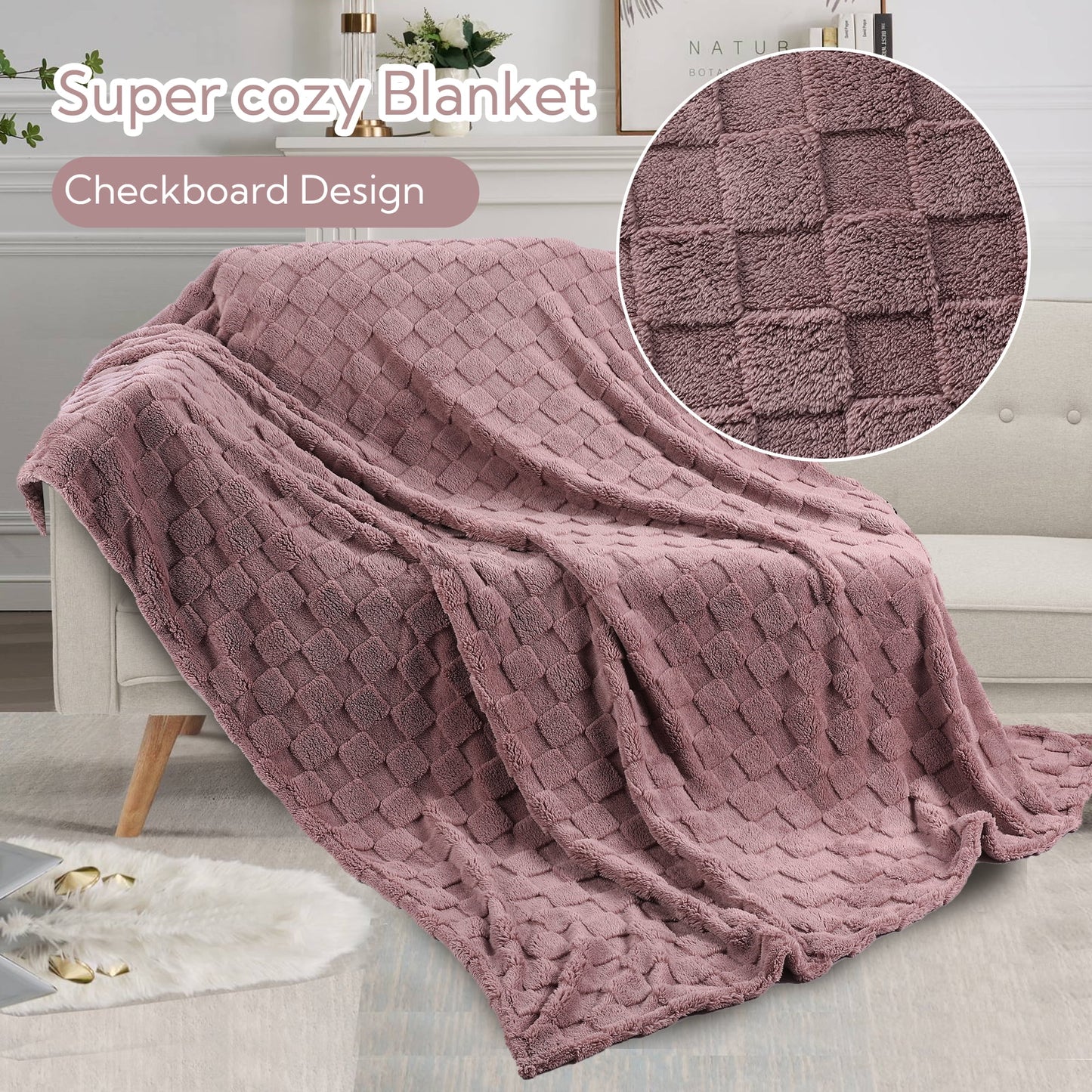 SUNNY HEAT Sherpa Blanket Queen Size 60''x80'' All-Season Lightweight Ultra Soft Bed Blanket Couch, Bed, Sofa, Travel Use, Gift, Berry
