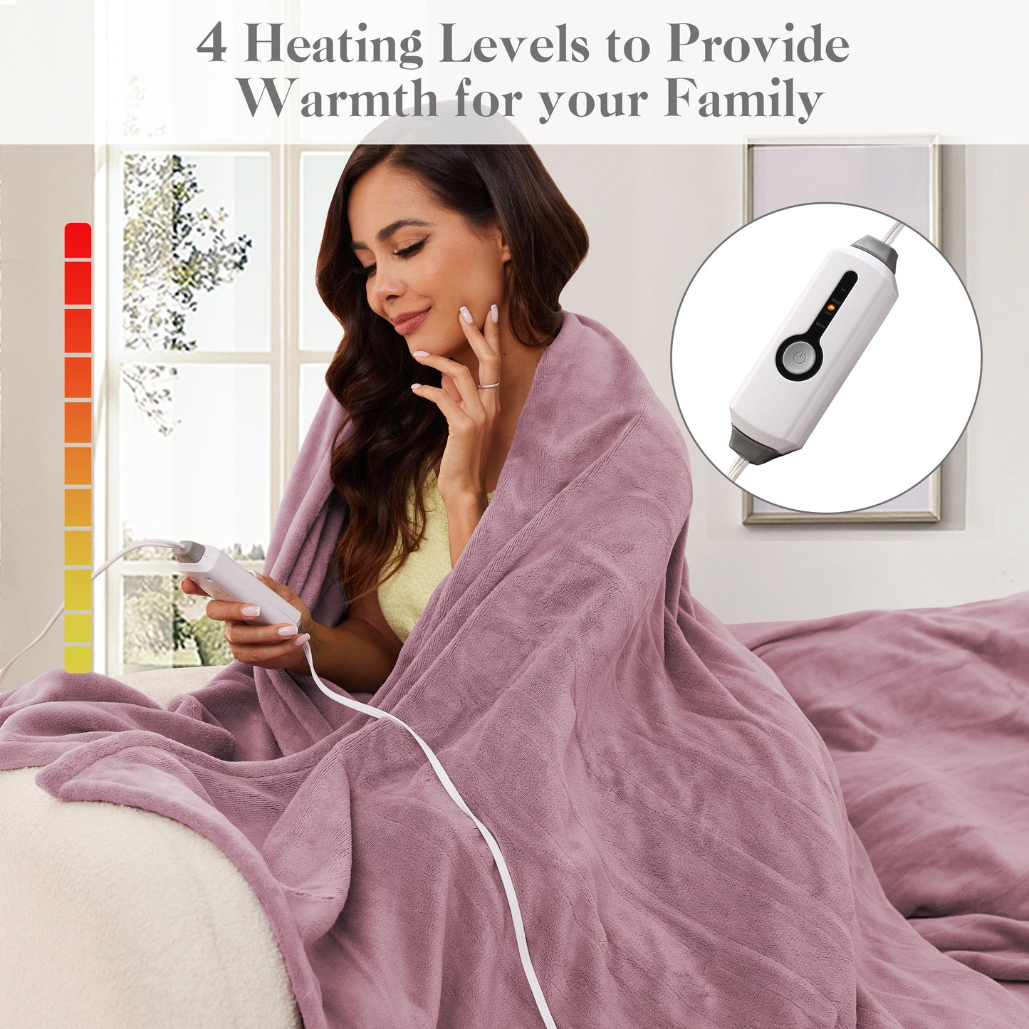 Electric Heated Blanket Coral Fleece 72" x 84" Full Size-4 Heating Settings & 10 Hours Auto Off, Breathable Machine Washable-Purple
