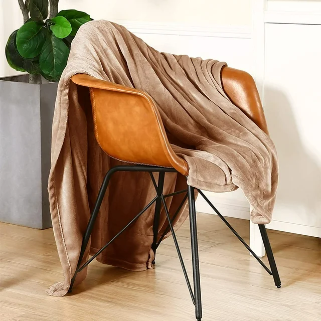 SUNNY HEAT Electric Heated Blanket Throw Flannel 50" x 60" Throw Size-4 Heating Settings & 10 Hours Auto off, Soft Machine Washable-Light Brown