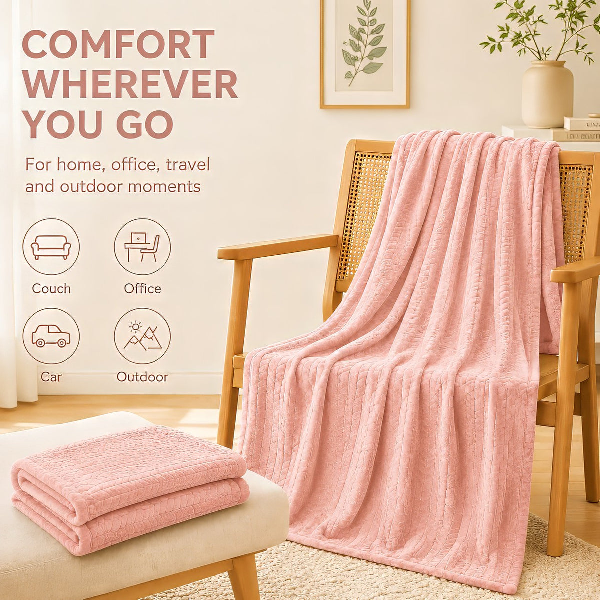 SUNNY HEAT Bed Blanket 70×80 Inches, Breathable and Cozy Microplush for Bed Sofa Couch, Summer Lightweight All-Season, Peach Pink
