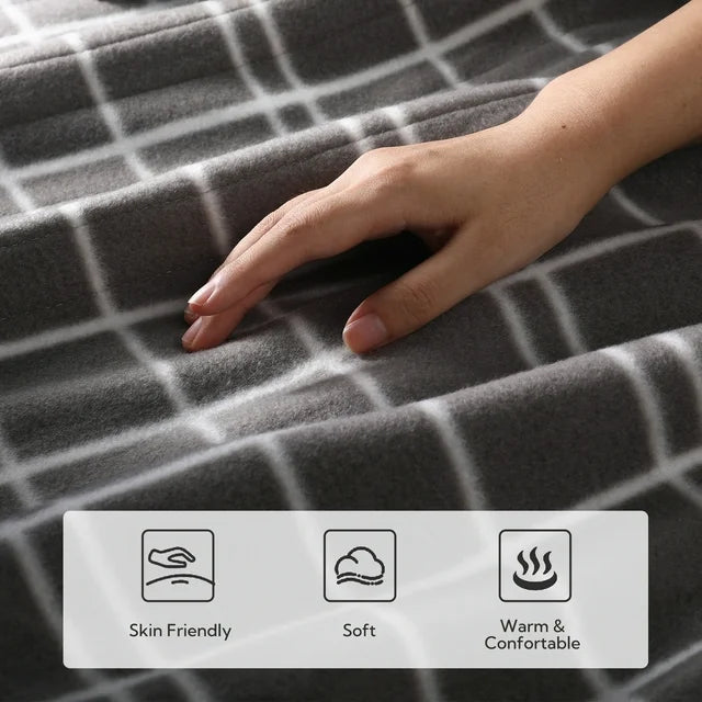Heated Electric Blanket Queen Size 84''*90''-Super Soft And Warm Electric Blanket With 4 Heat Levels 10 Hours Auto Off, Light grey lattice