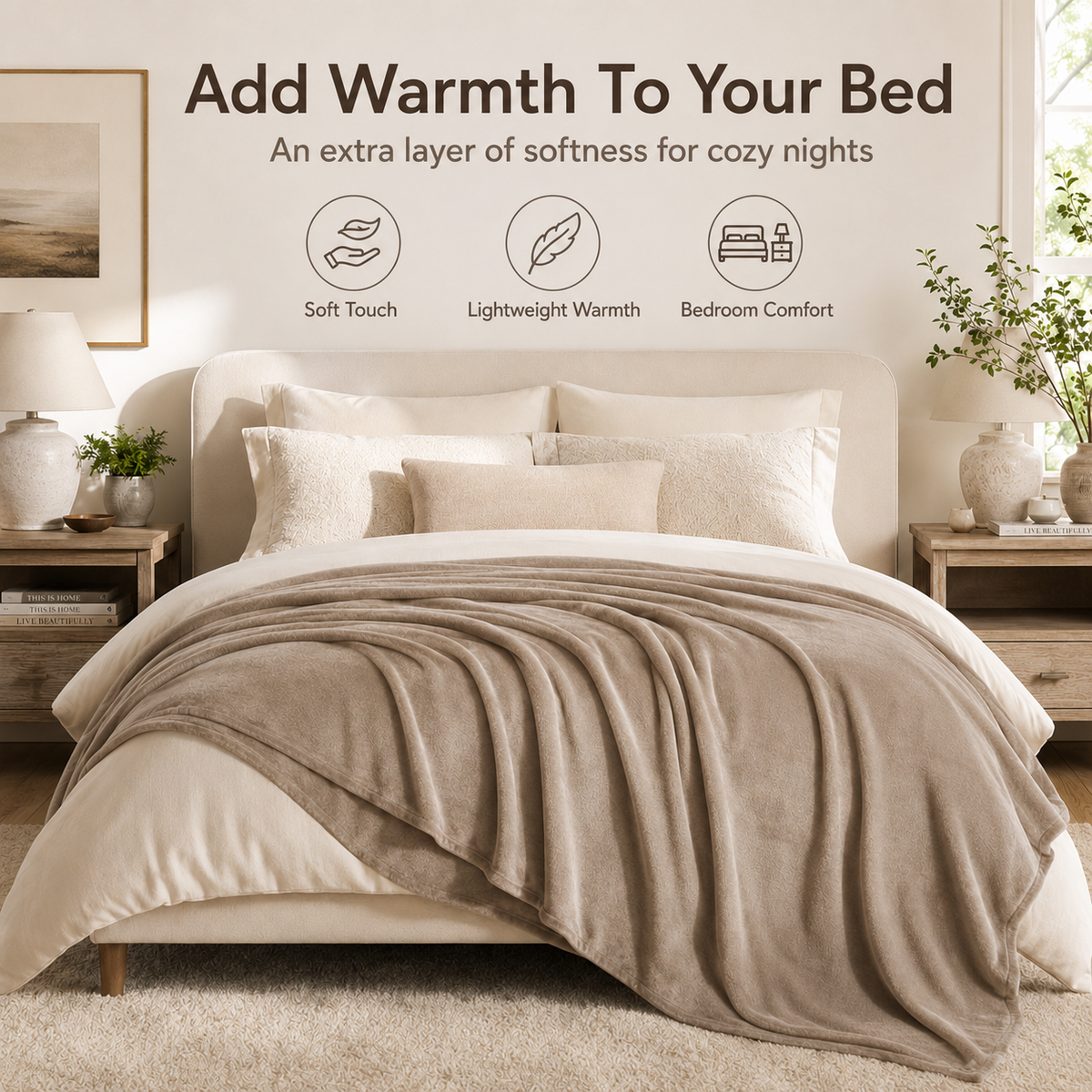 SUNNY HEAT Soft Flannel Blanket Summer Lightweight & Comfortable Bed Blanket Twin Size, Light Grey