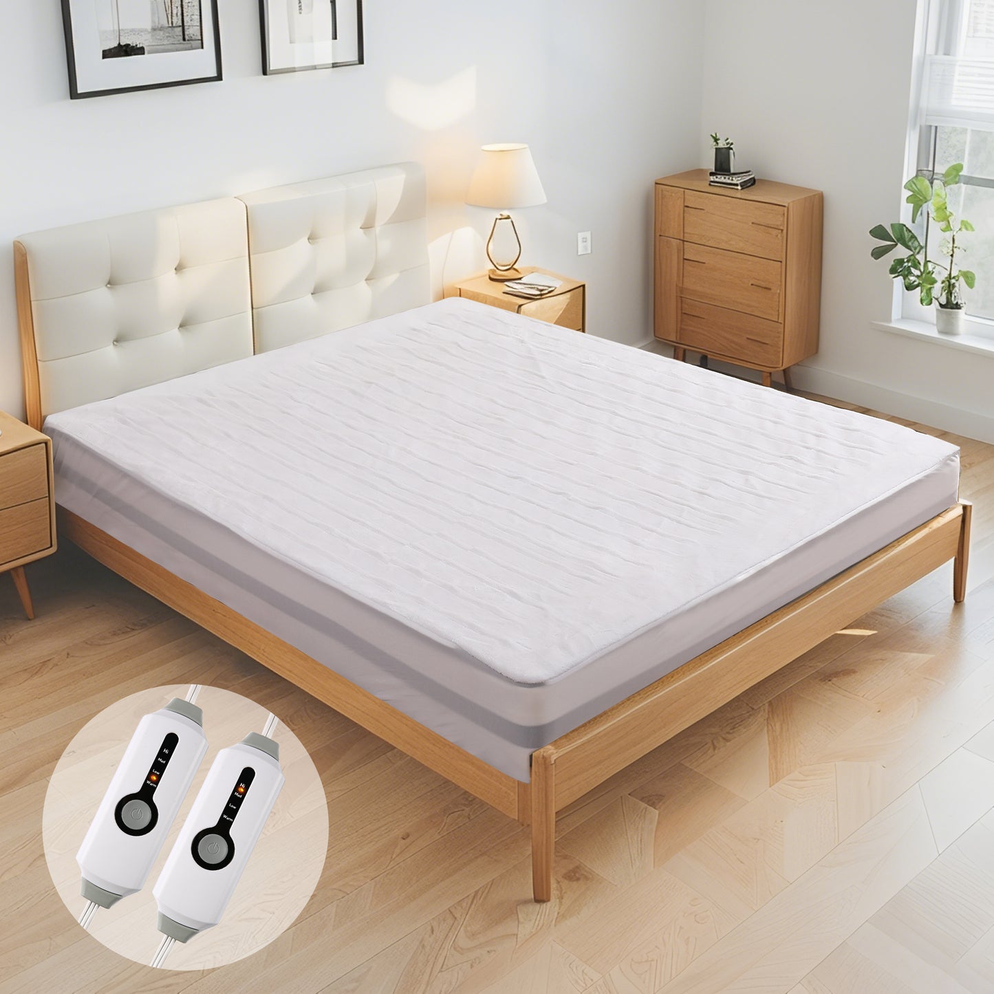 SUNNY HEAT Electric Mattress Pad King Size with 4 Temperature 10H Auto-off, Coral Fleece, White