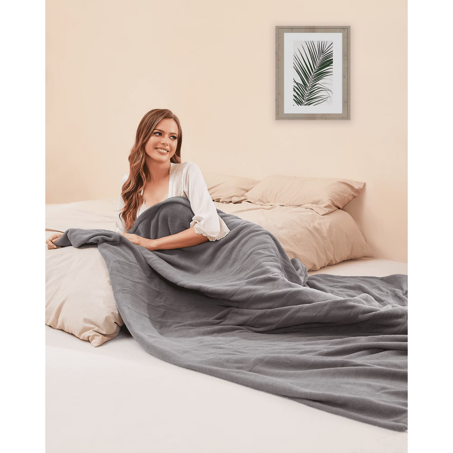 SUNNY HEAT Electric Heated Blanket Full Size 72" x 84" Soft Flannel with 4 Levels Heating & 10Hs Auto off, Machine Washable, Grey