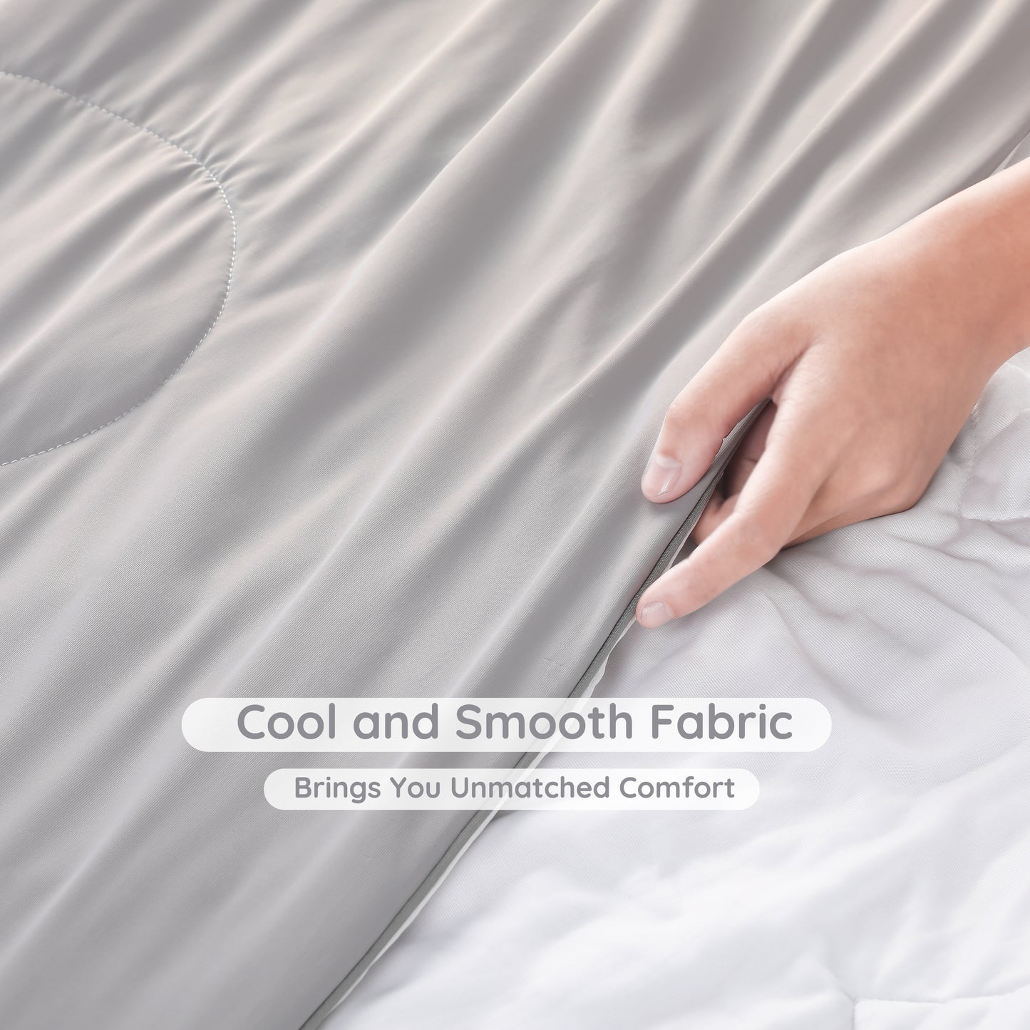 Cooling Comforter Queen Size 90"x90", Cold Touch Lightweight Breathable Fluffy Double - Sided Fabric Cooling Blanket for Night Sweats Hot Sleeper Bedding - Grey