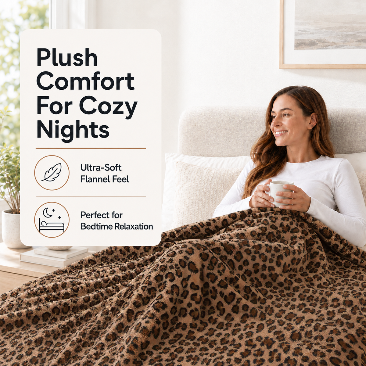 SUNNY HEAT Electric Blanket Heated Twin 62" x 84" -Fast Heating 9 Levels & 10H Auto off, Warm Soft Fannel Machine Washable, for Bed/Couch/Office, Classic Leopard Print