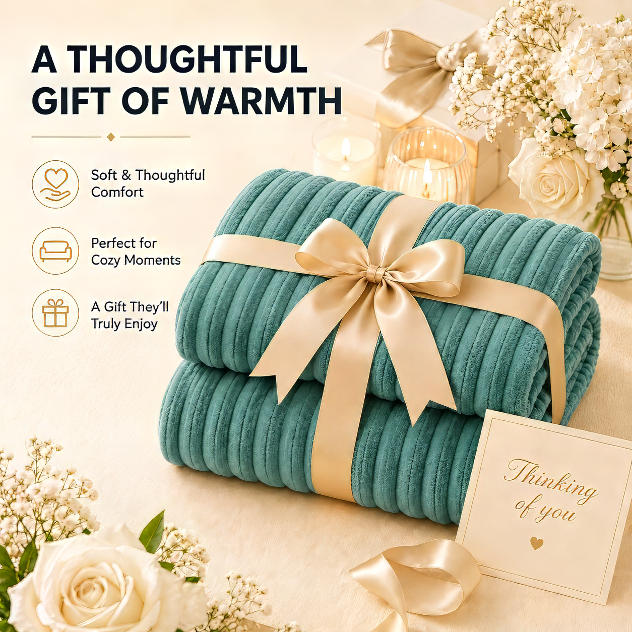 SUNNY HEAT Heated Electric Blanket Ribbed Flannel 50"x60" Throw Size - 9 Heating Levels & 1-10 Hours Auto Off, Thick and Warm Washable - Pea Green