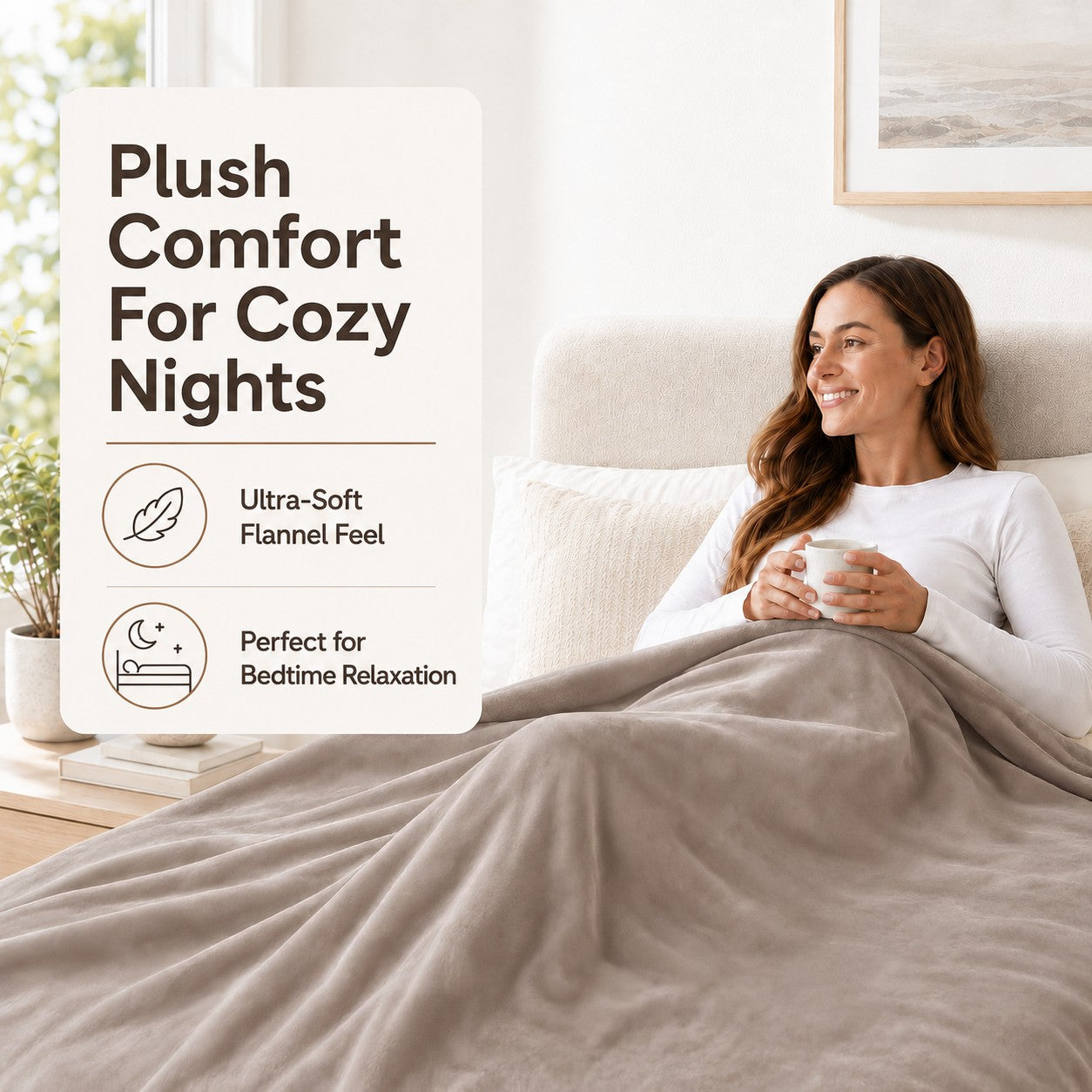 SUNNY HEAT Electric Blanket Heated Twin 62" x 84" -Fast Heating 9 Levels & 10H Auto off, Warm Soft Fannel Machine Washable, for Bed/Couch/Office, Milk Tea Brown