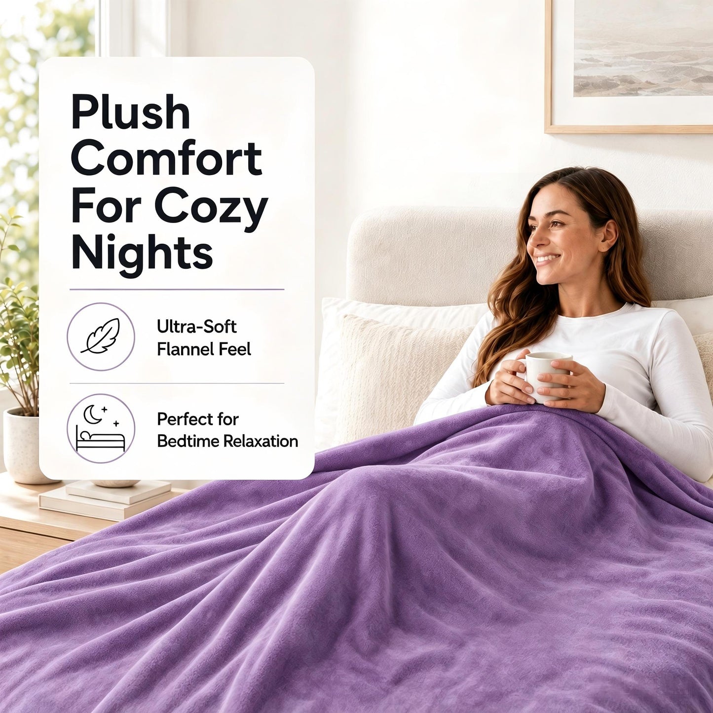 SUNNY HEAT Electric Blanket Heated Twin 62" x 84" -Fast Heating 9 Levels & 10H Auto off, Warm Soft Fannel Machine Washable, for Bed/Couch/Office, Dark Purple
