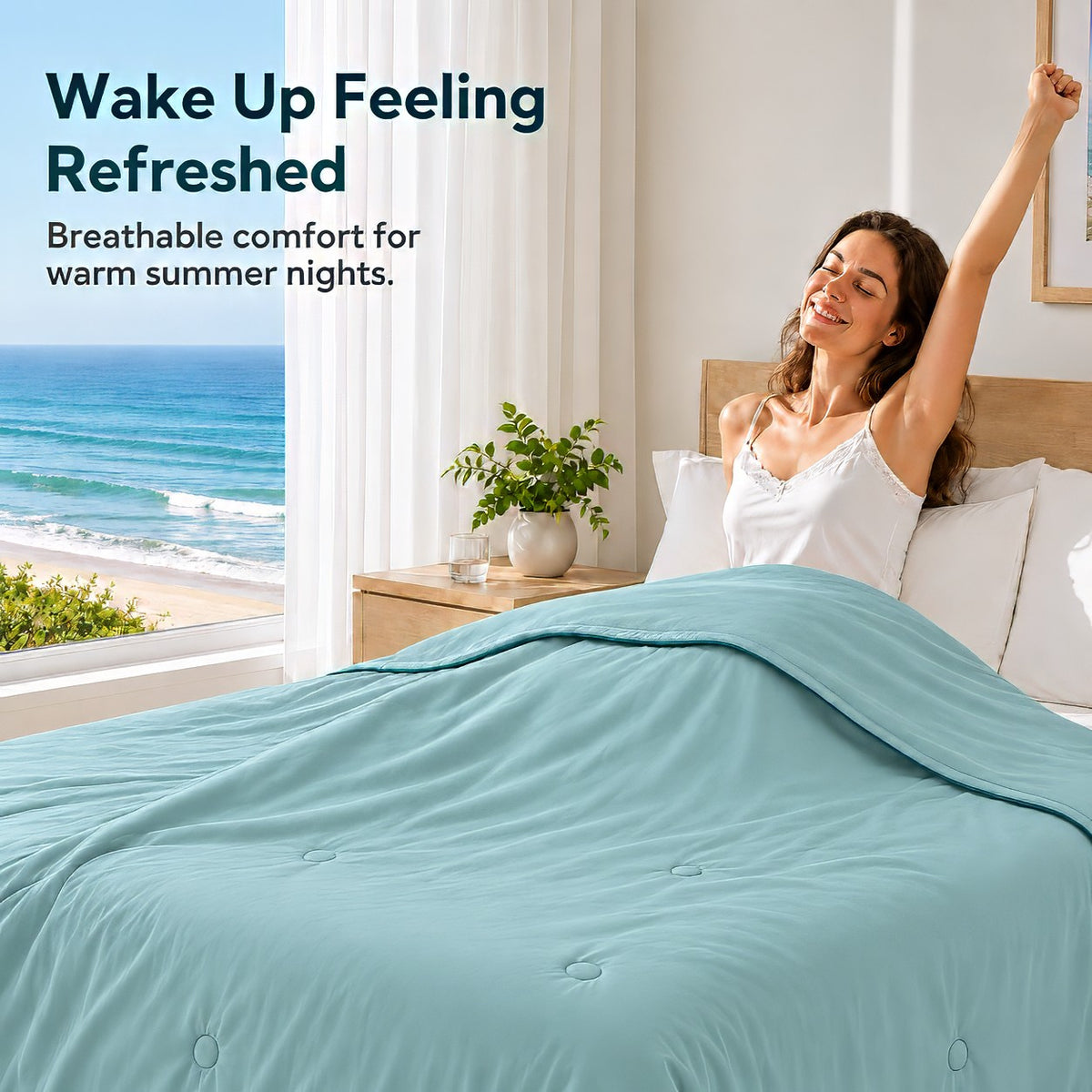 SUNNY HEAT Twin Cooling Comforter for Hot Sleepers, Double-Sided Cooling Blanket for Summer, Breathable Lightweight Bedding, Teal, 60"x80"