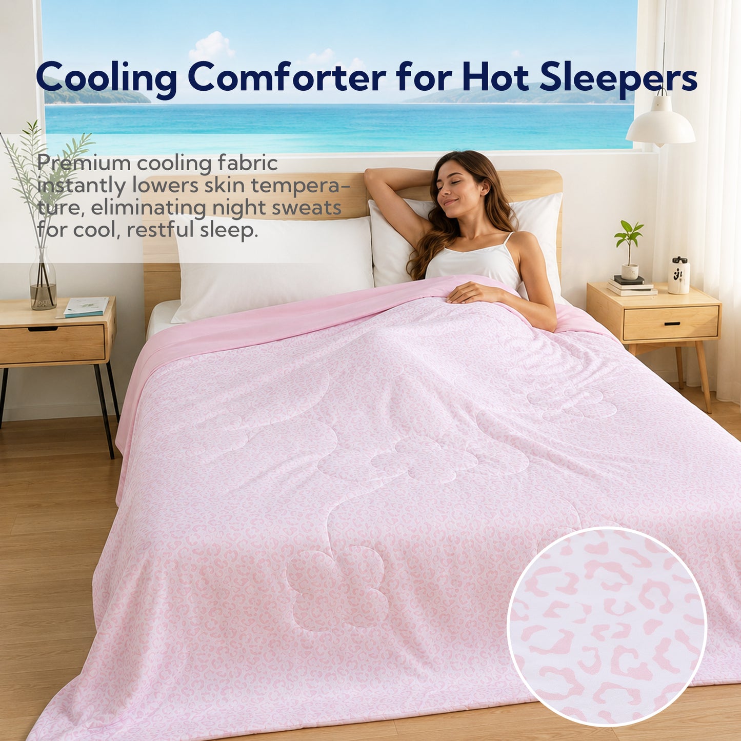 SUNNY HEAT Cooling Summer Comforter Twin Size 60"x80", Cooling Blanket for Hot Sleepers, Lightweight Breathable Double-Sided Quilt, Leopard Ice Pink