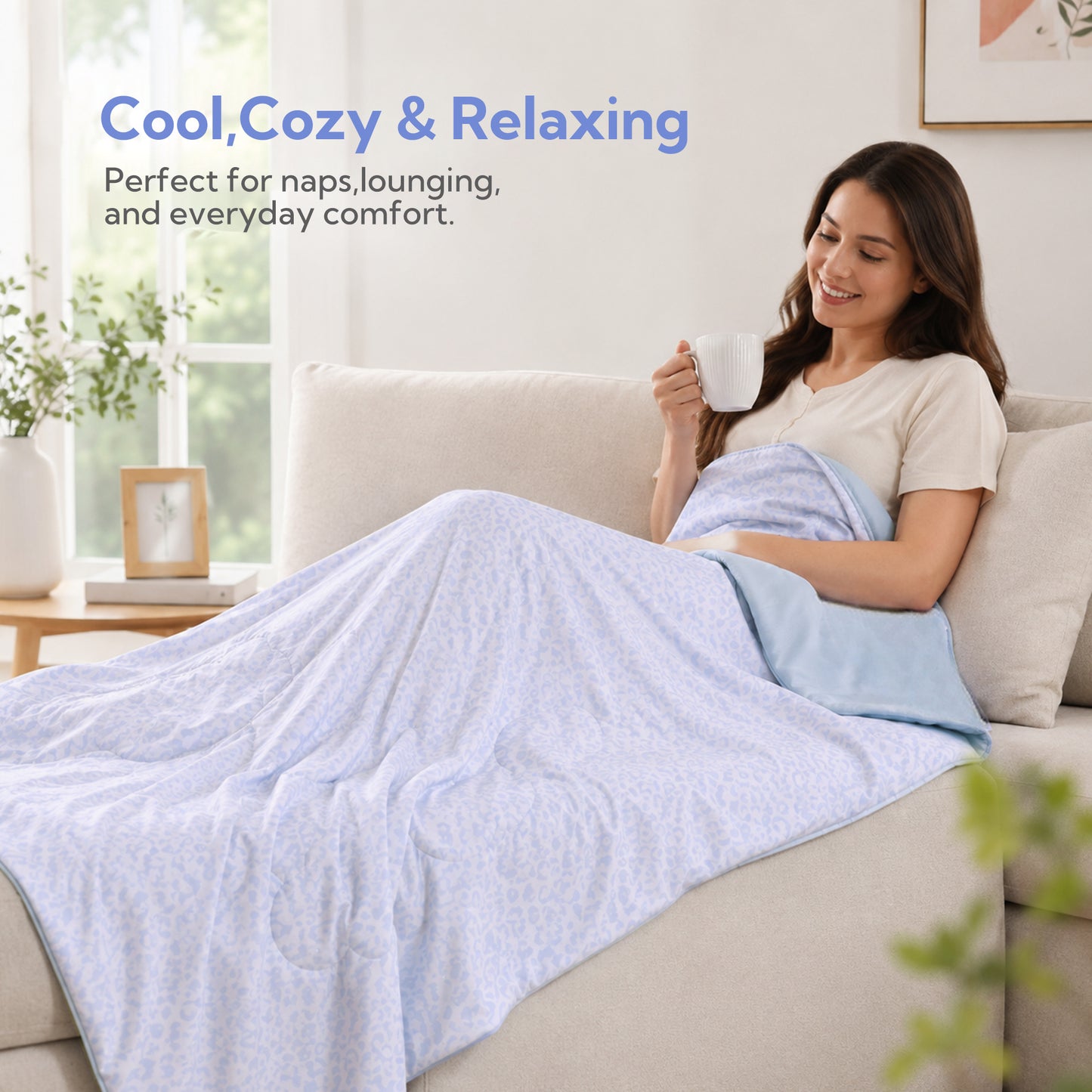 SUNNY HEAT Cooling Summer Comforter King Size 90"x108", Cooling Blanket for Hot Sleepers, Lightweight Breathable Double-Sided Quilt, Leopard Ice Blue