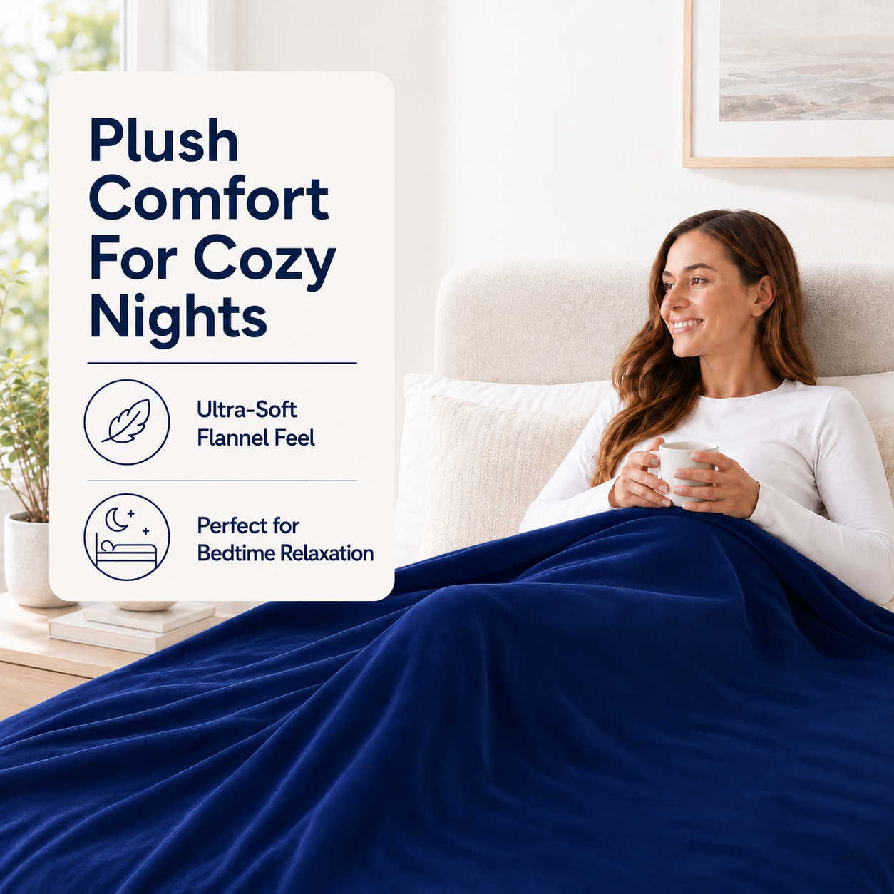 SUNNY HEAT Electric Blanket Heated Twin 62" x 84" -Fast Heating 9 Levels & 10H Auto off, Warm Soft Fannel Machine Washable, for Bed/Couch/Office, Navy Blue