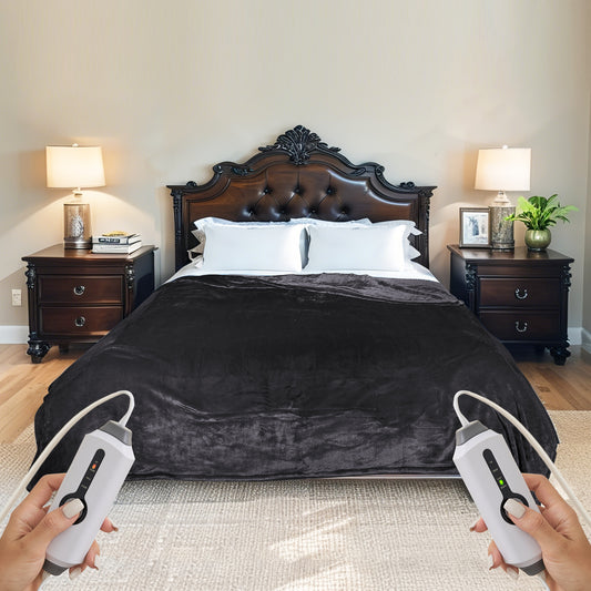 SUNNY HEAT Electric Heated Blanket Flannel King Size 90" x 100" Dual Control, 4 Heating Settings & 10 Hours Auto Off, Dark Grey