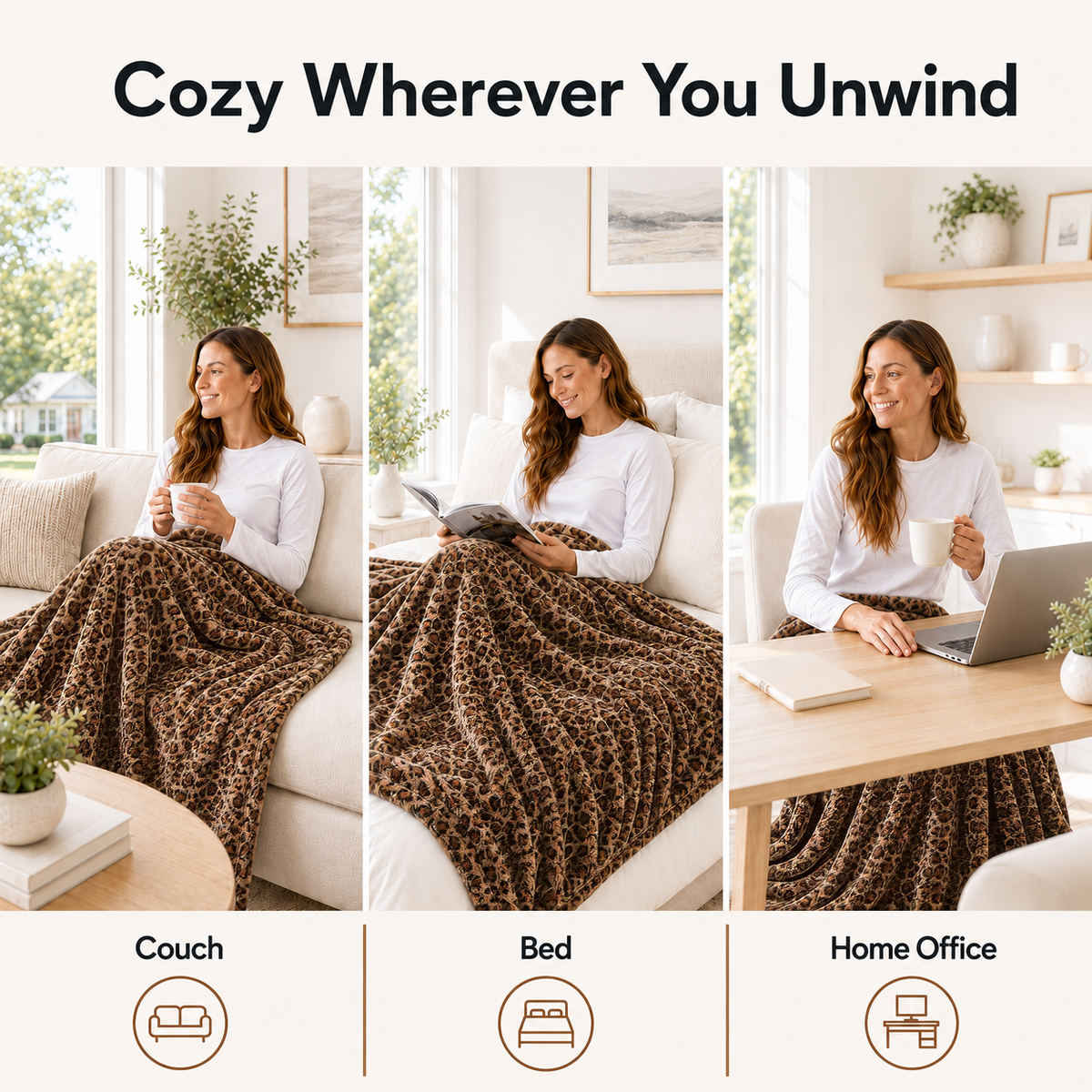 SUNNY HEAT Electric Blanket Heated Twin 62" x 84" -Fast Heating 9 Levels & 10H Auto off, Warm Soft Fannel Machine Washable, for Bed/Couch/Office, Classic Leopard Print